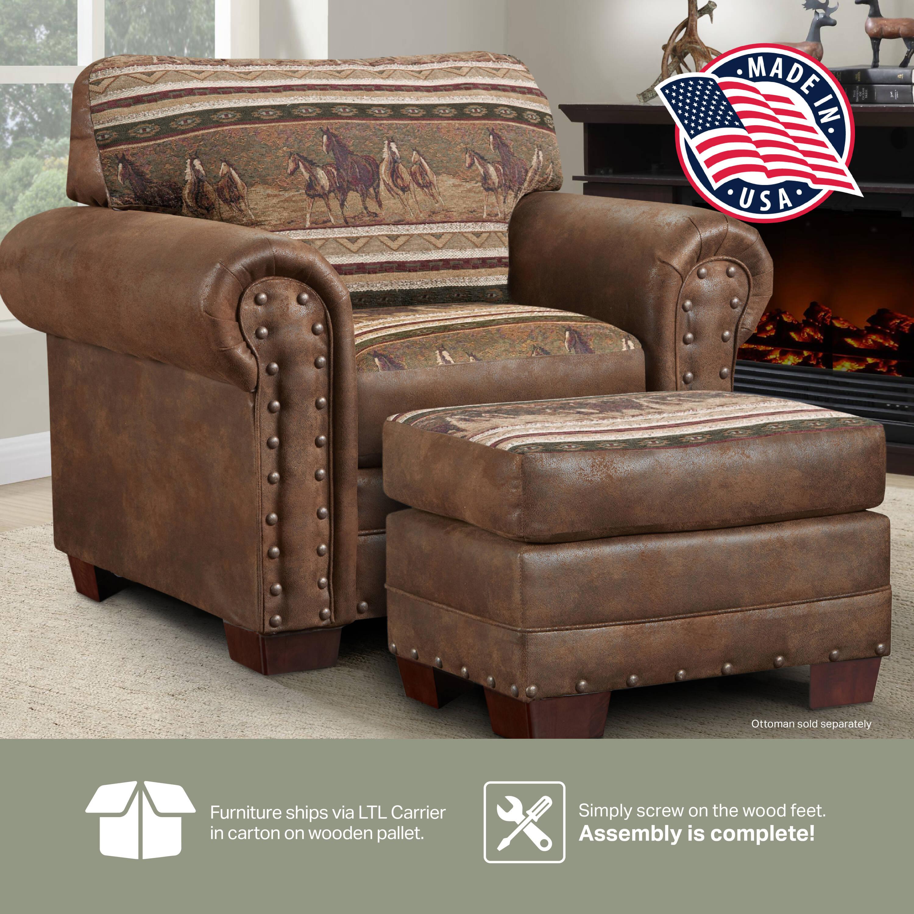 American Furniture Classics Microfiber Wild Horses Arm Chair in Brown