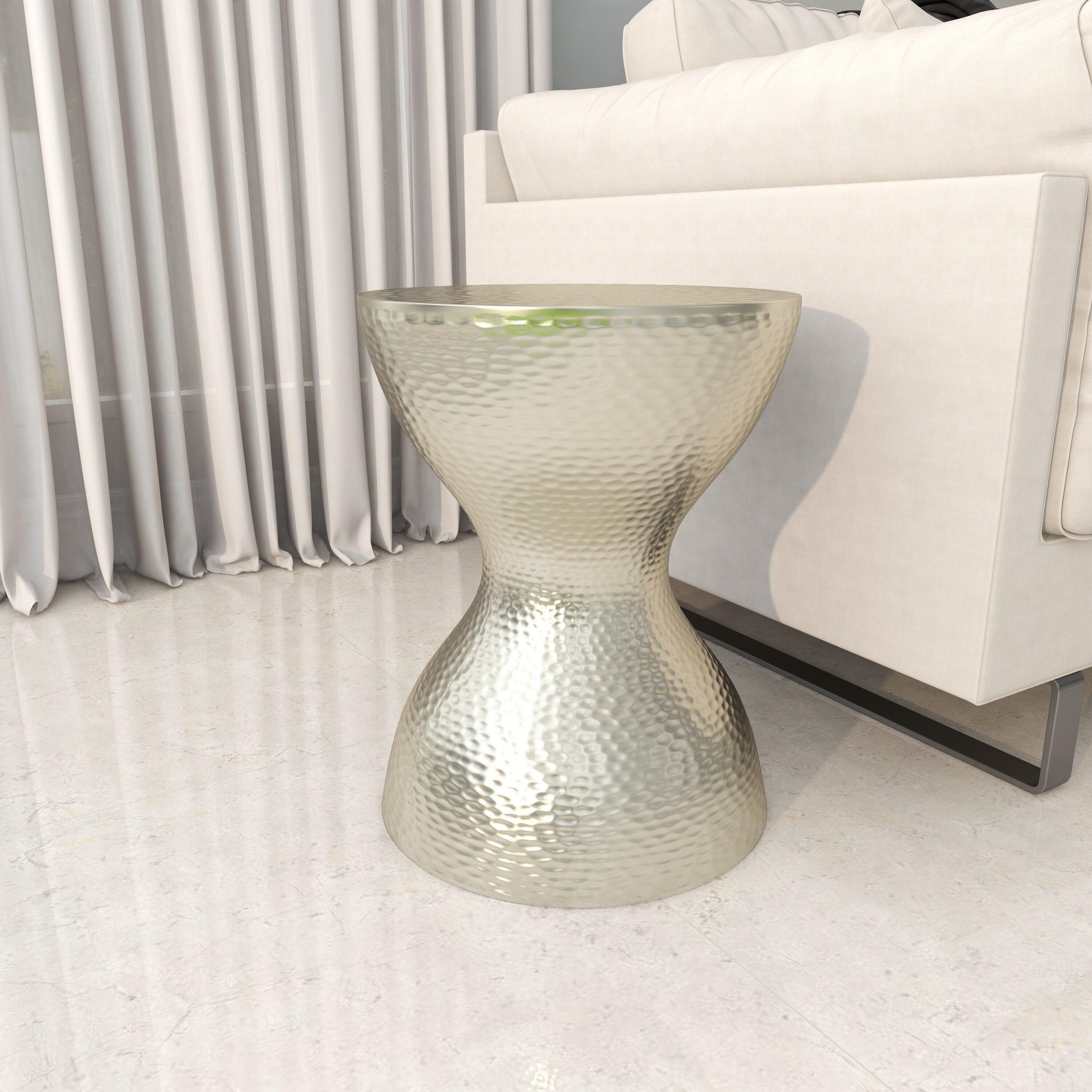 Modern Hourglass Hammered Metal Accent Table Silver - Olivia & May: Industrial Style, Iron Frame, No Assembly Required