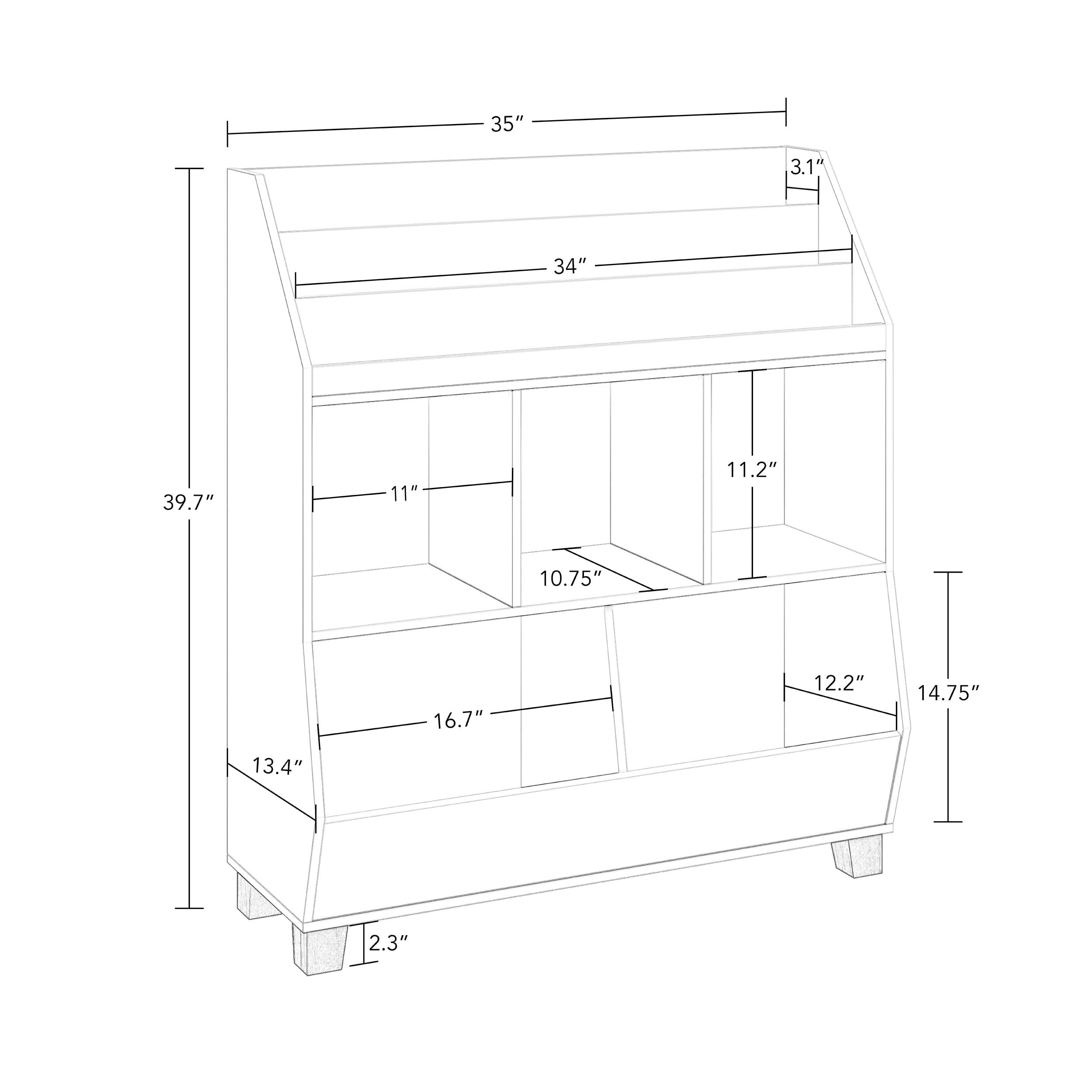 RiverRidge Kids' CatchAll 35" Toy Organizer with Cubby Storage, Toy Storage Bins and Bookshelf White