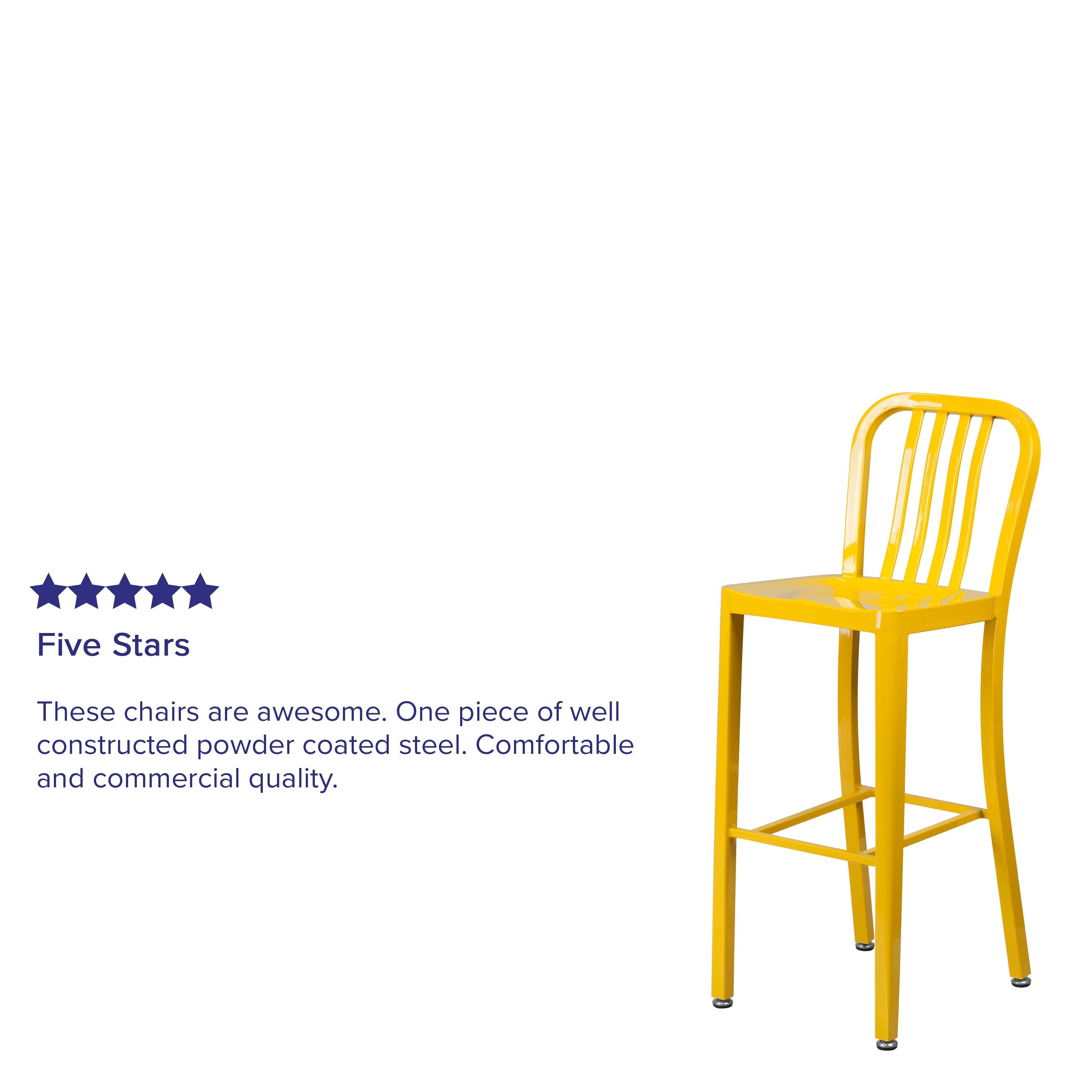 Flash Furniture Commercial Grade 30" High Yellow Metal Indoor-Outdoor Barstool with Vertical Slat Back