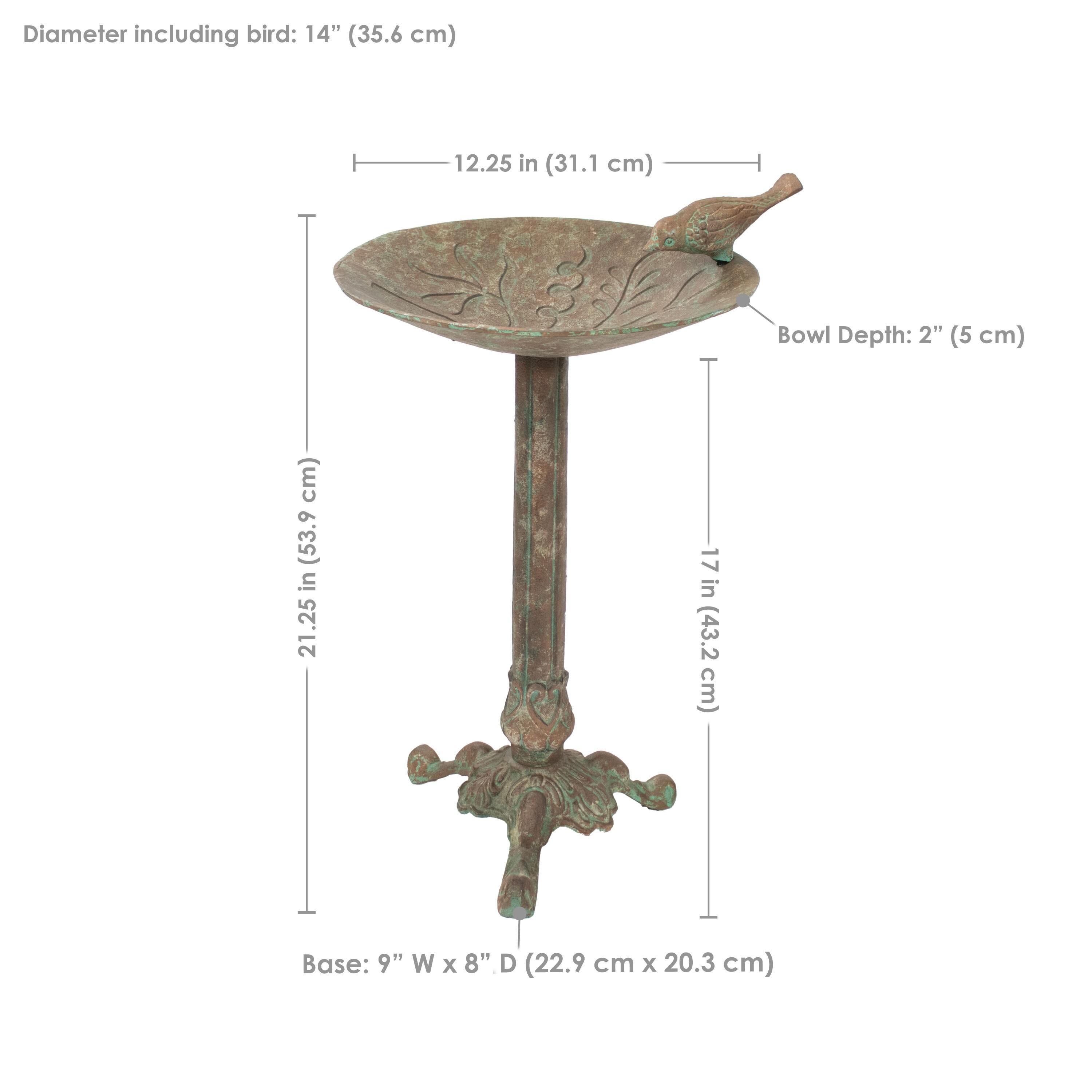 SunnyDaze Decor Ivy and Sage Freestanding Cast Aluminum Outdoor Bird Bath - Rustic Patina