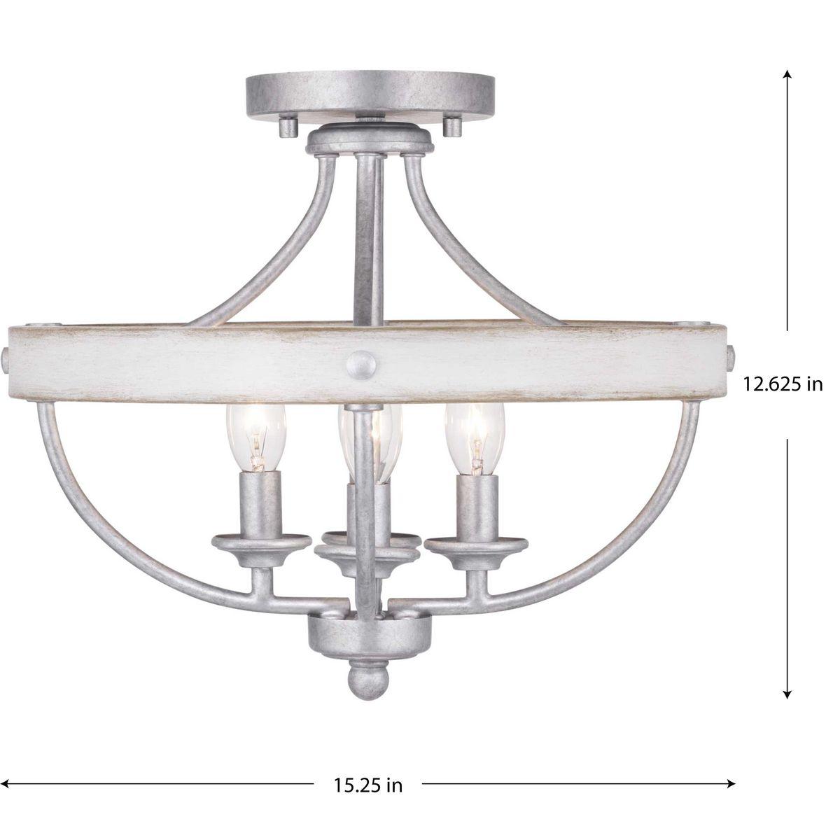 Progress Lighting Gulliver 4-Light Semi-Flush Galvanized Ceiling Light, Wood Grained Texture Shade