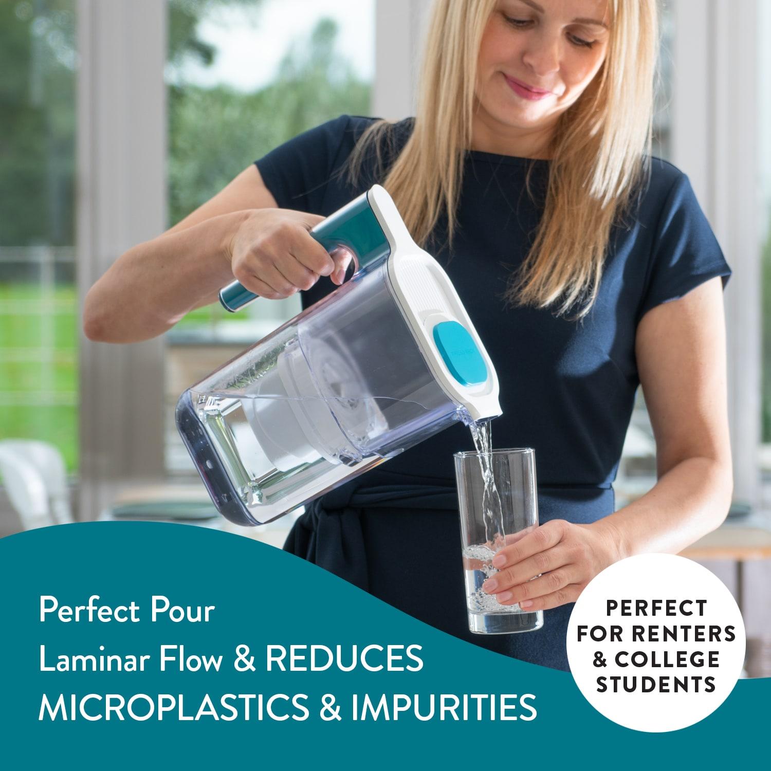 Aqua Optima Perfect Pour 6 Cup Water Filter Pitcher By Aqua Optima, Ergonomic, Eliminates Splashes And Spills, Bpa Free, Wqa Certified, Includes 6 Evolve+ Water Filters, Blue