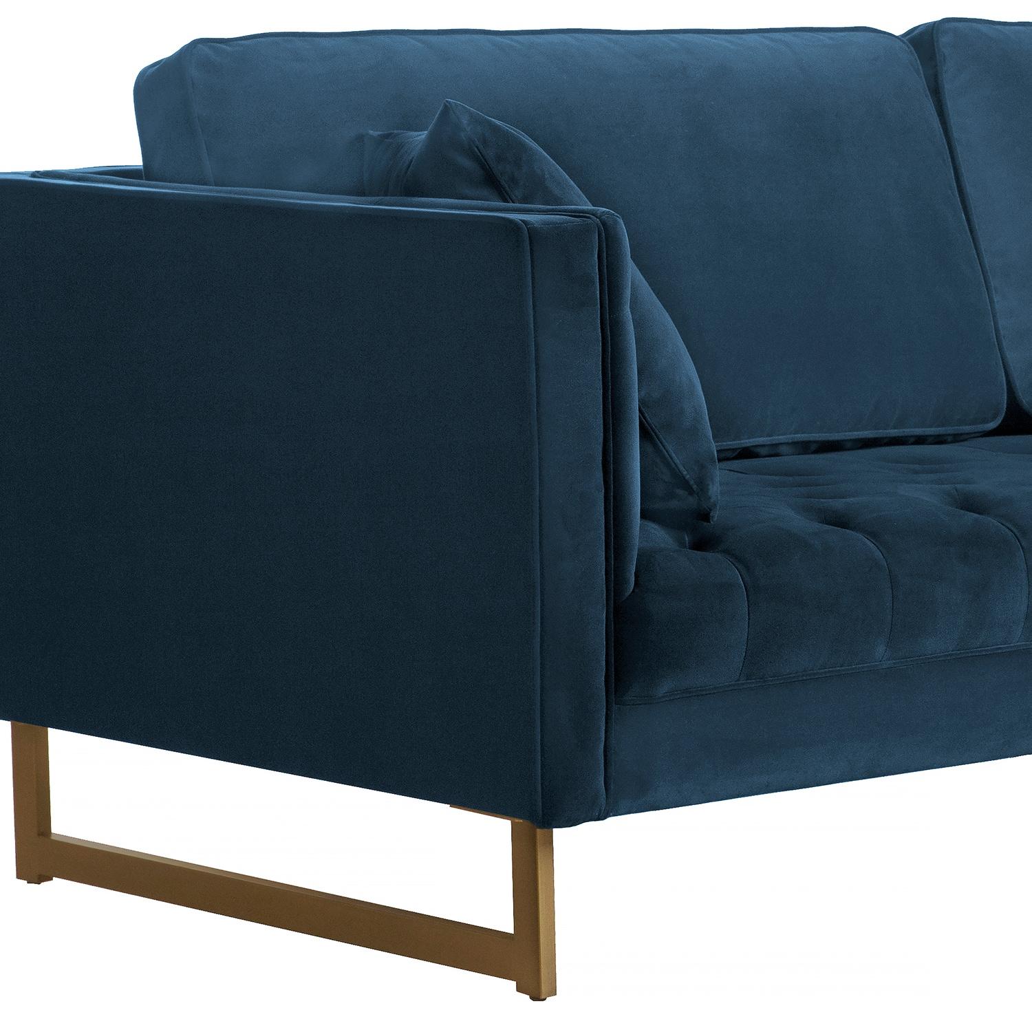 Lenox Blue Velvet Sofa with Brass Legs