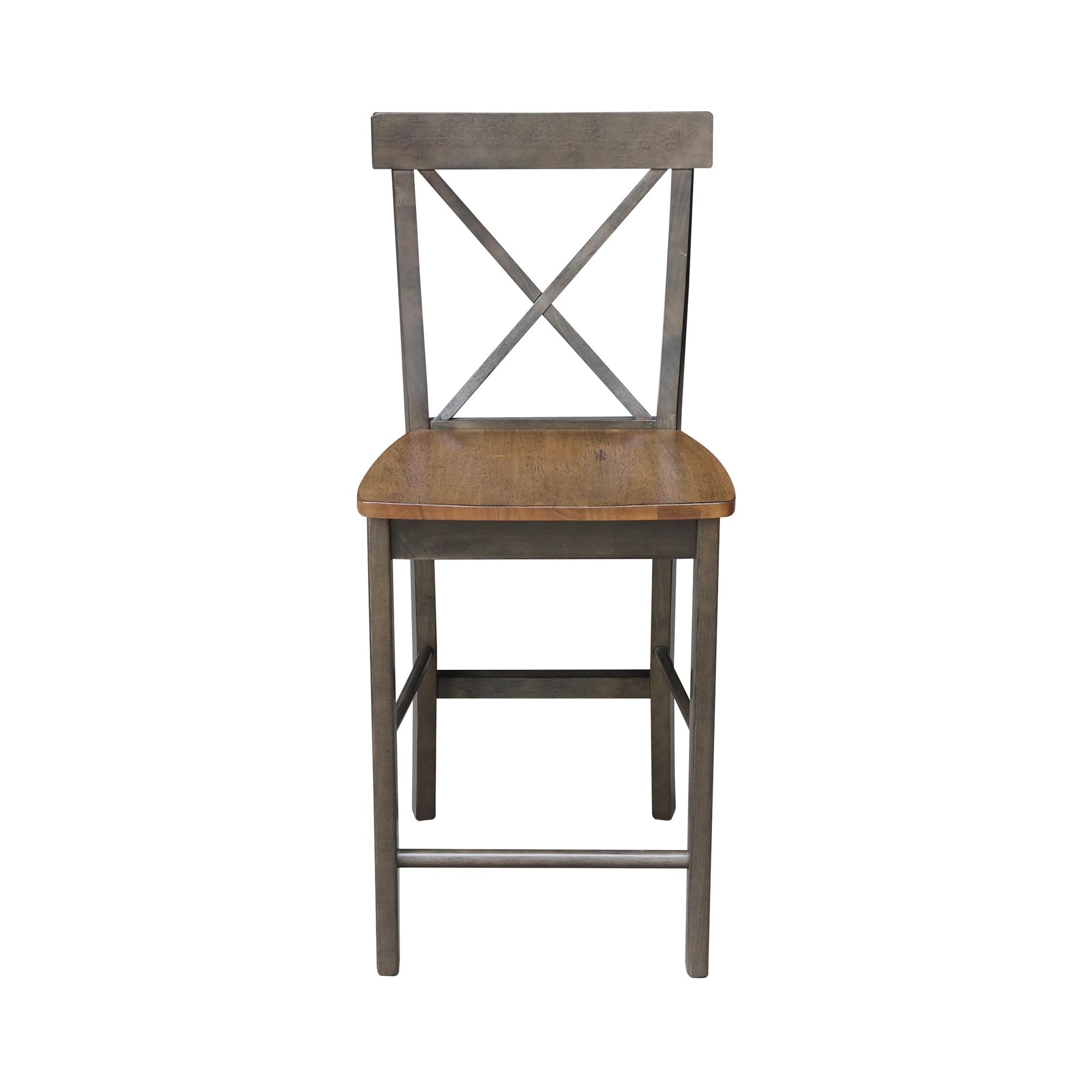 24" Martha X Back Counter Height Barstool Hickory Brown - International Concepts: Hardwood Frame, Armless