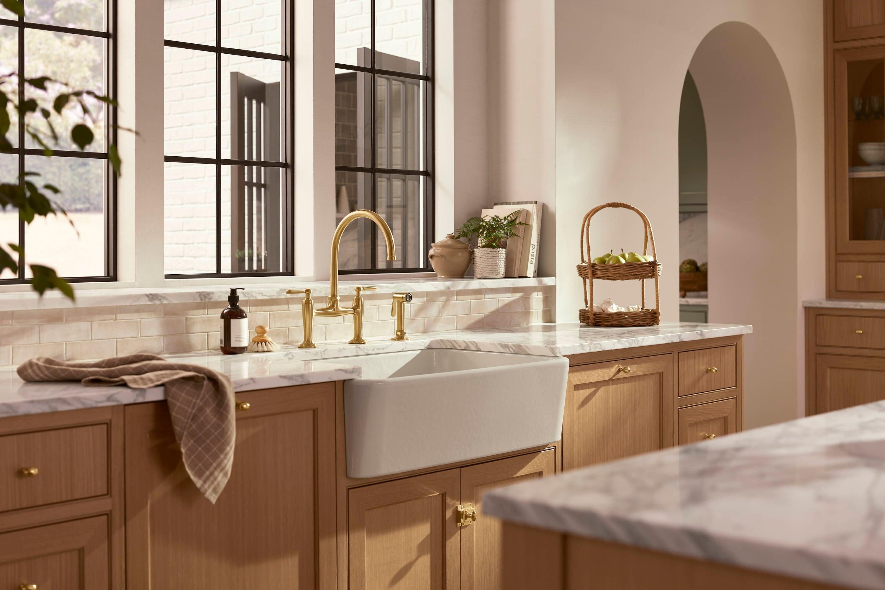 Edalyn by Studio McGee Two-Hole Bridge Kitchen Sink Faucet with Side Sprayer