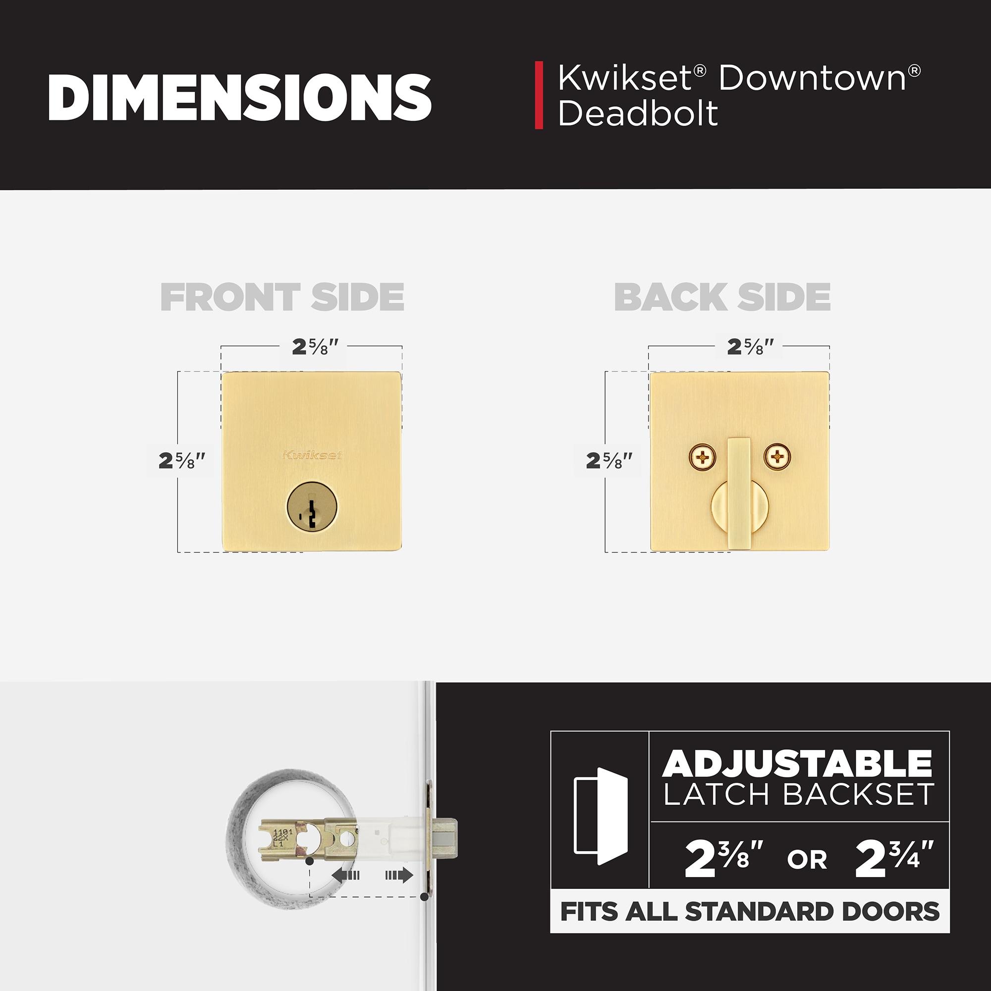 Kwikset Downtown Deadbolt Lock, Satin Brass Square Exterior Keyed Front Entry Door, Pick Resistant SmartKey Rekey Security, Single Cylinder Dead Bolt, with Microban Protection