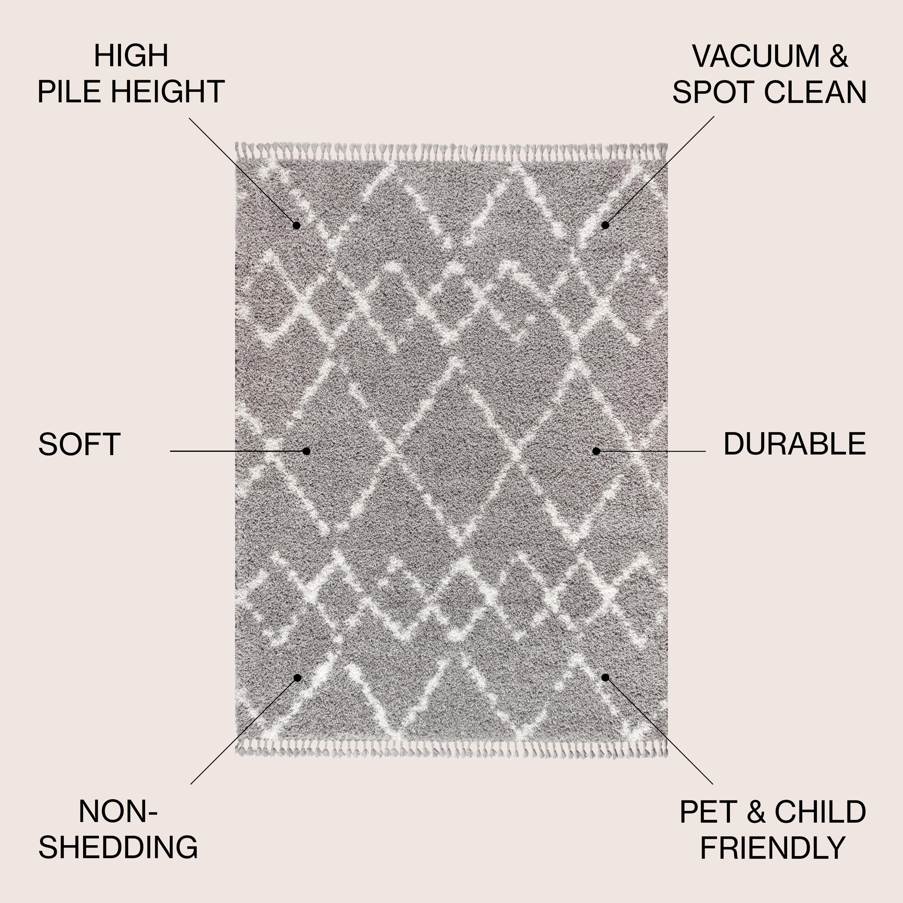 3'x5' Mercer Shag Plush Tassel Moroccan Geometric Trellis Area Rug, Grey/Cream - JONATHAN Y