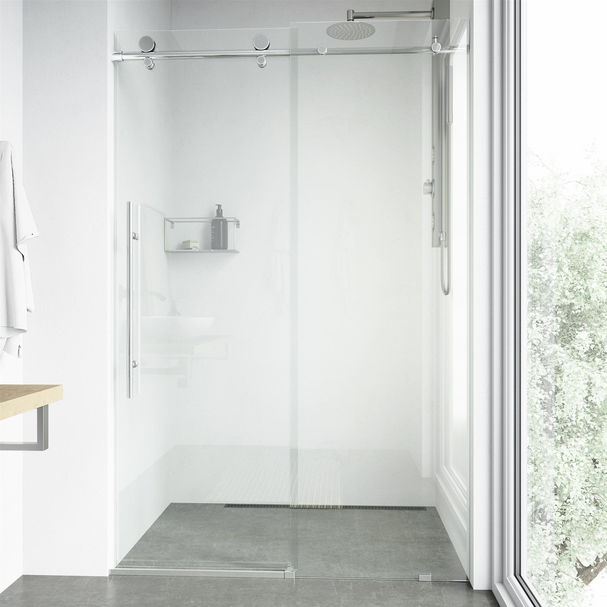 Elan E-Class 68-72" W x 76" H Sliding Frameless Shower Door with 3/8" Clear Glass