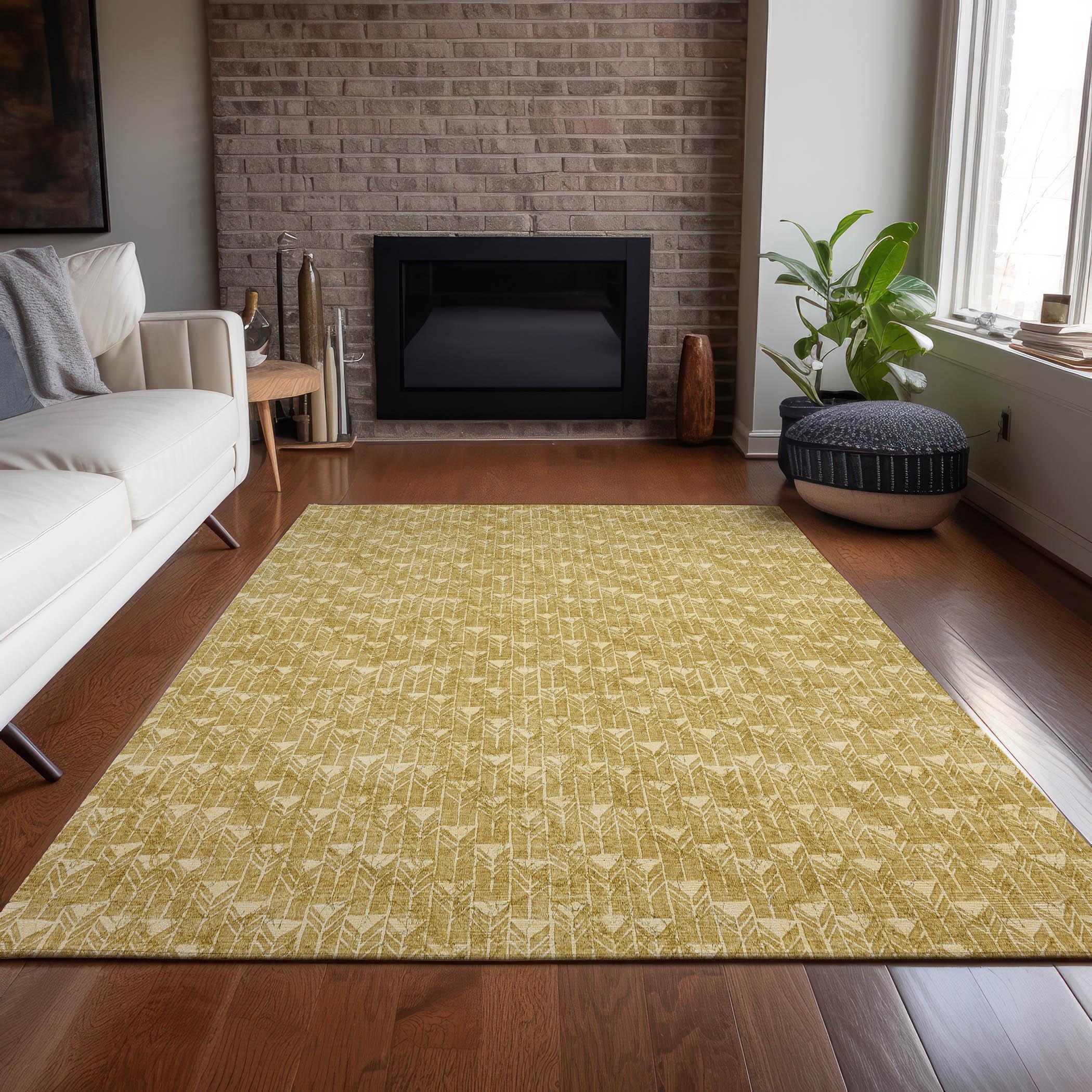 Gold Geometric 3x5 ft Washable Synthetic Area Rug