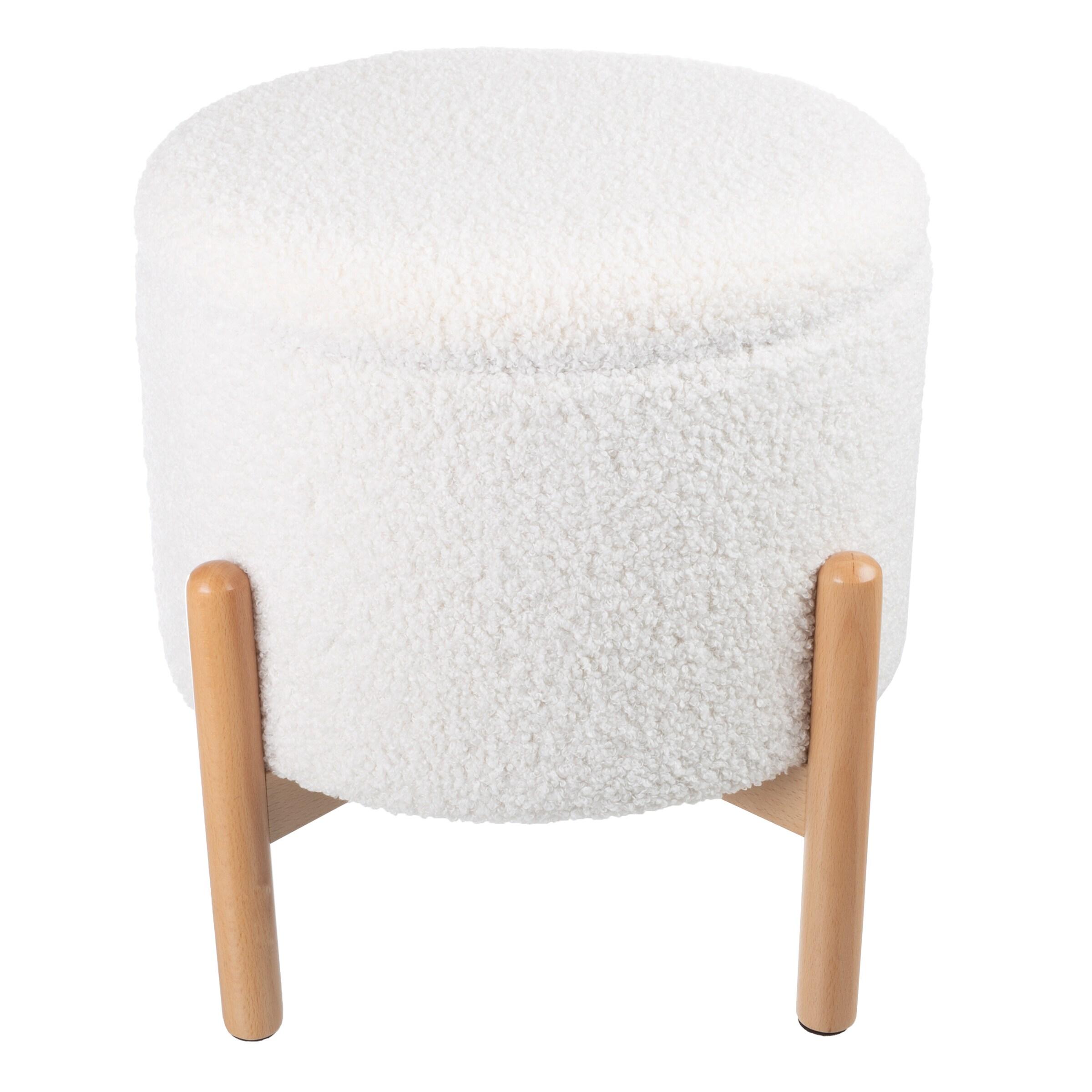 Lavish Home Round Ottoman with Removable Top for Storage (White)