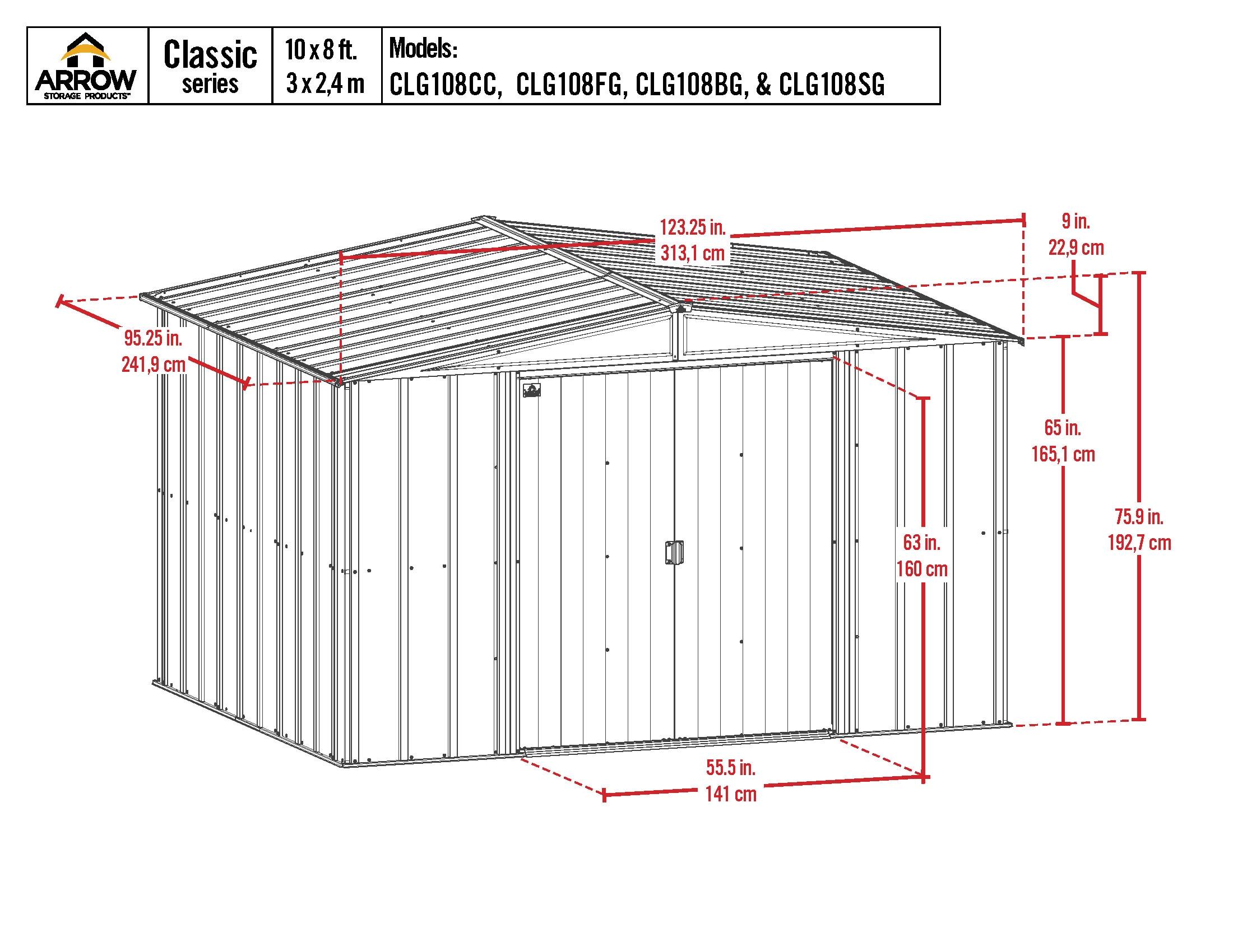 10 ft. W x 8 ft. D Metal Storage Shed