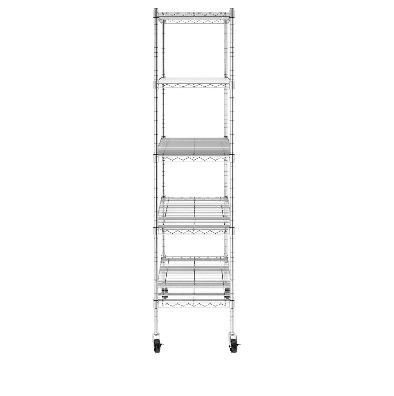 SafeRacks 18 x 36 x 72" 5 Tier Steel Wire Storage Shelving Rack w/Wheels, Silver