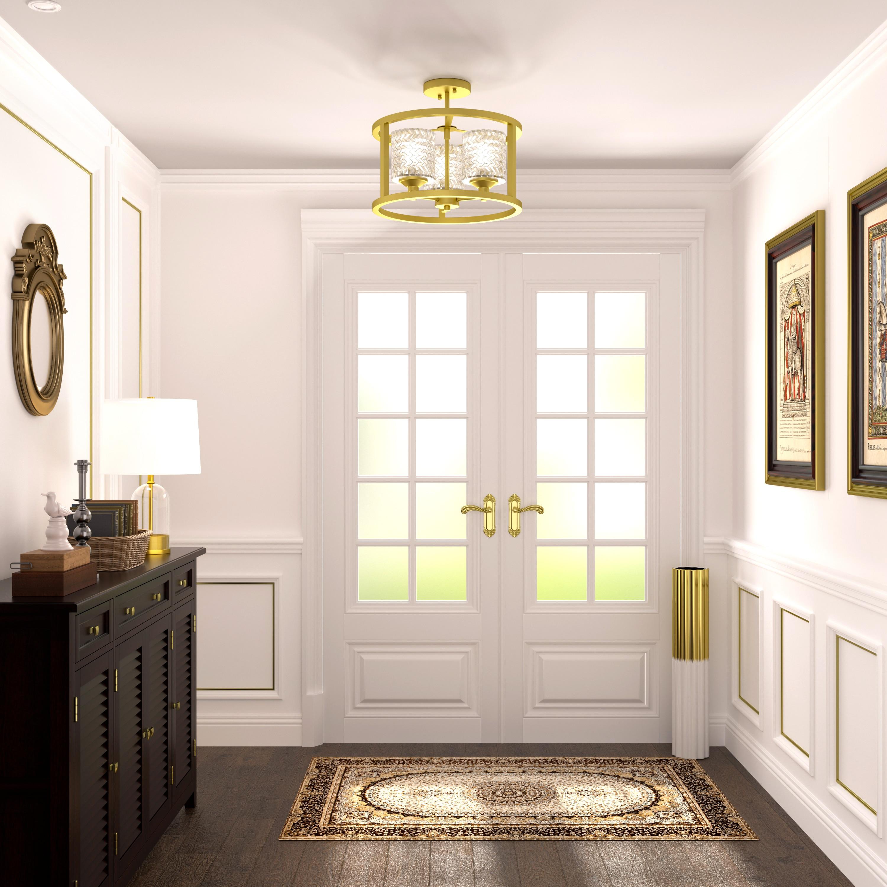 ACROMA Moulins 3-light Modern Farmhouse Semi-Flush Mount Ceiling Lights - 15'' Satin Brass