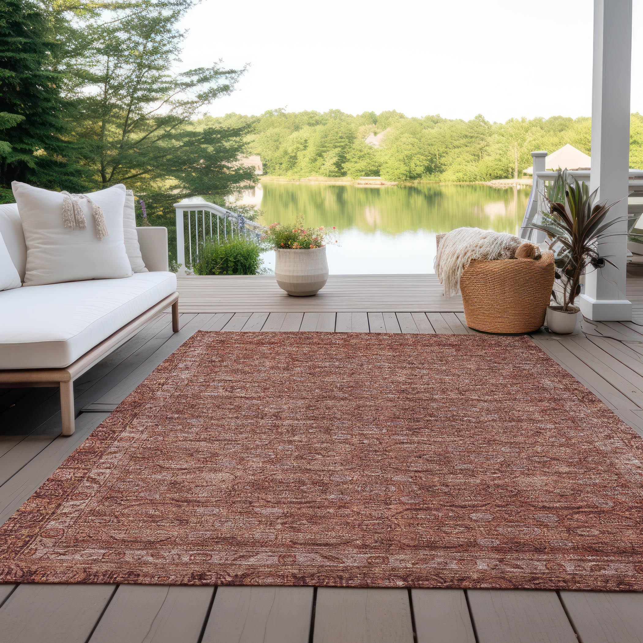 Machine Washable Indoor/Outdoor Chantille Terracotta Rug