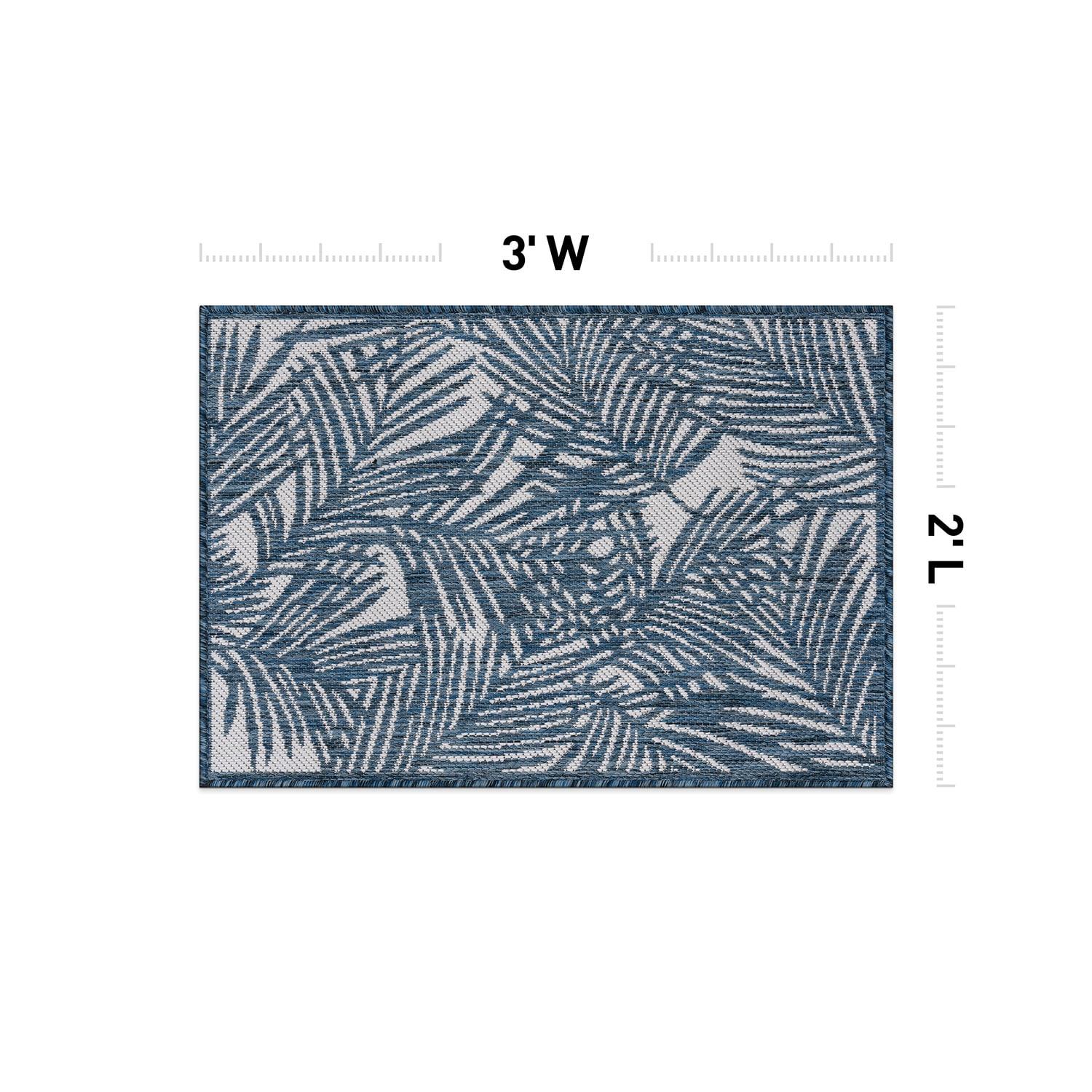 World Rug Gallery Contemporary Palm Leaf Textured Flat Weave Indoor/Outdoor Area Rug - NAVY 2'x3'