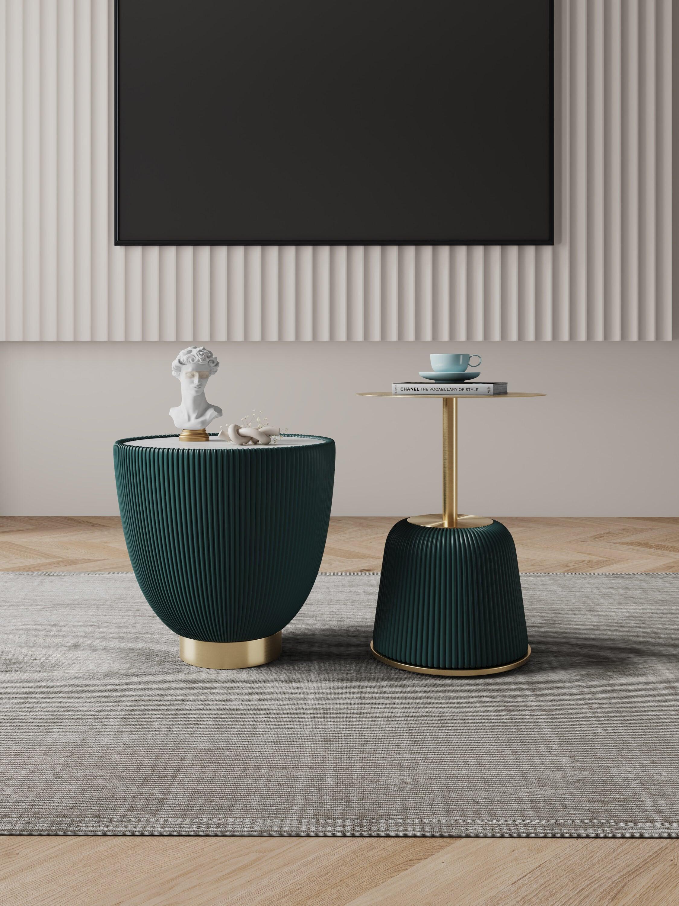 Manhattan Comfort 2pc Anderson Modern Leatherette Upholstered End Table Set Green: Faux Marble, No Assembly Required