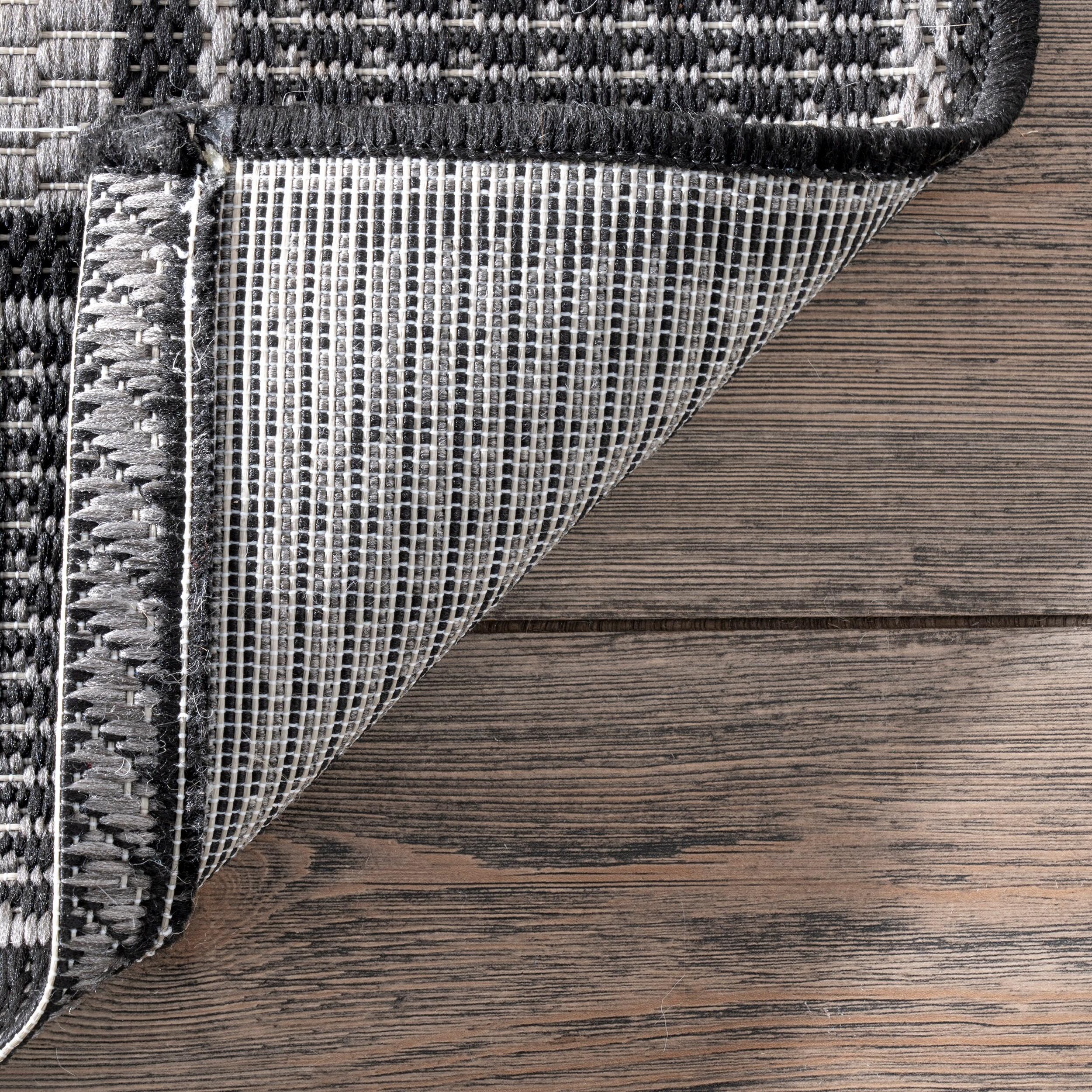 Nuloom Gris Bordered 6 Round Indoor/Outdoor Area Rug for Living Room Patio Deck Front Porch Kitchen, Grey/Black