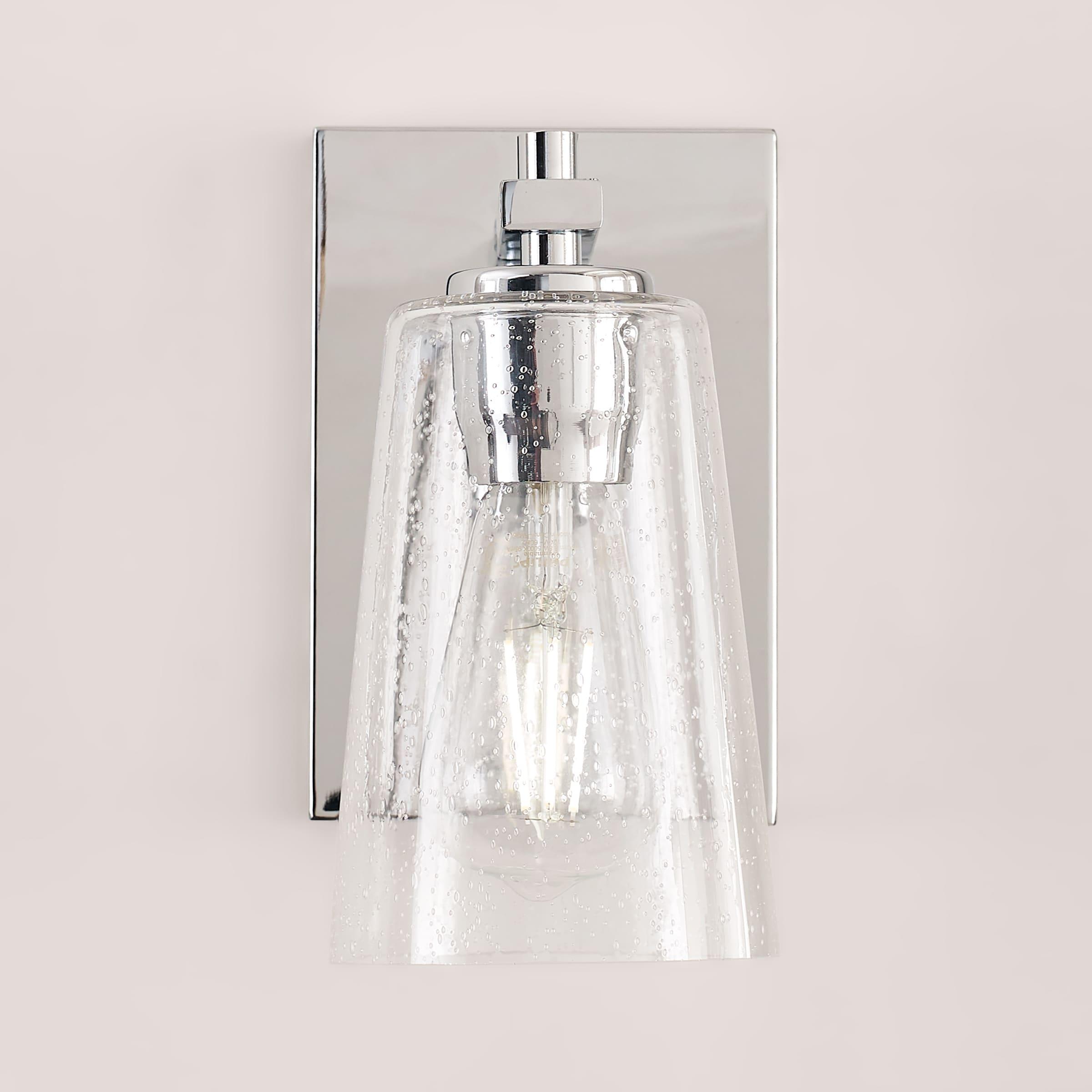 Chrome Clear Seeded Glass Round Wall Sconce, 1-Light