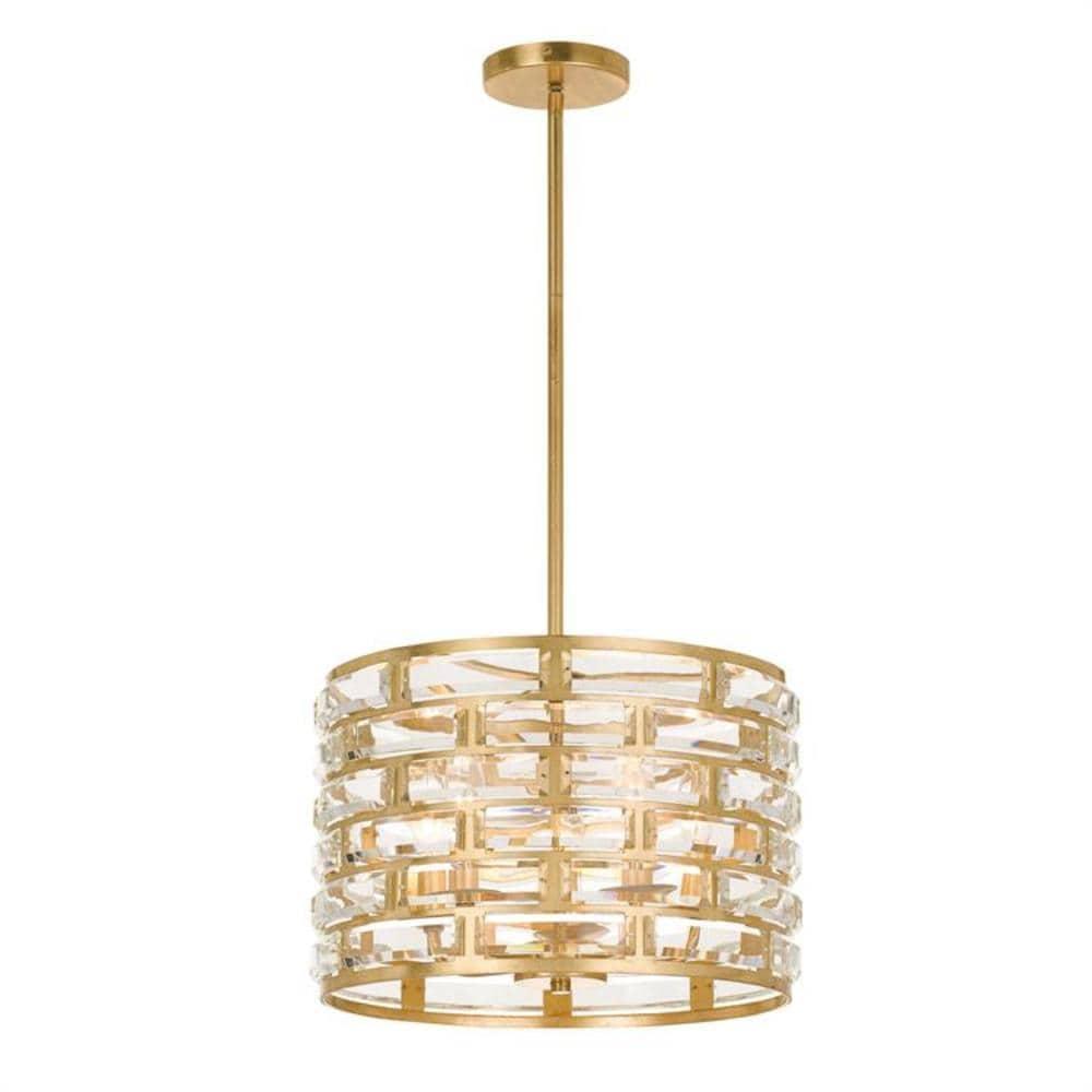 Antique Gold Mini Drum Chandelier with Crystal Accents