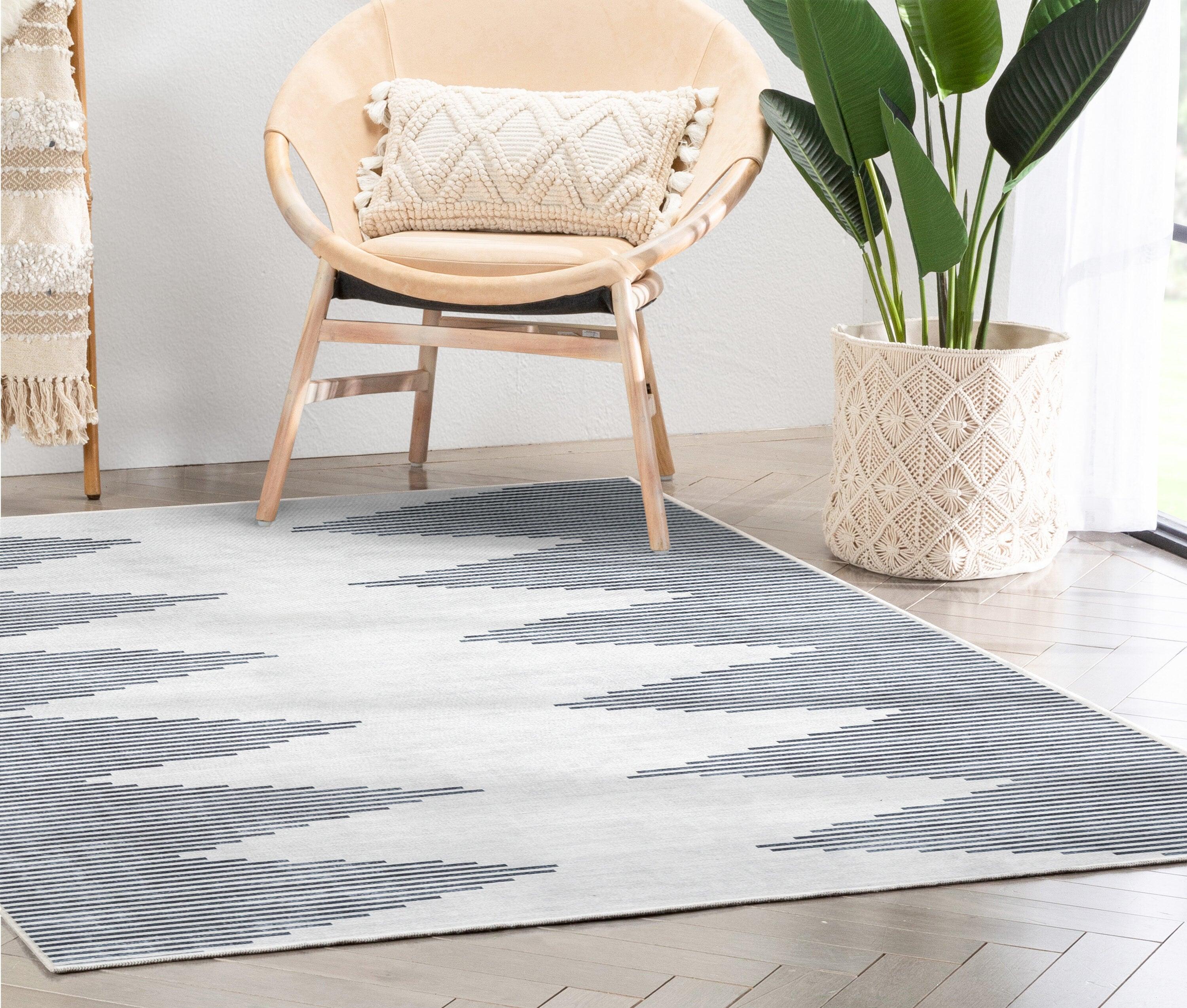 Trinx Kehr Bree Moroccan Diamond Stripes Ivory Grey Area Flat-Weave Rug