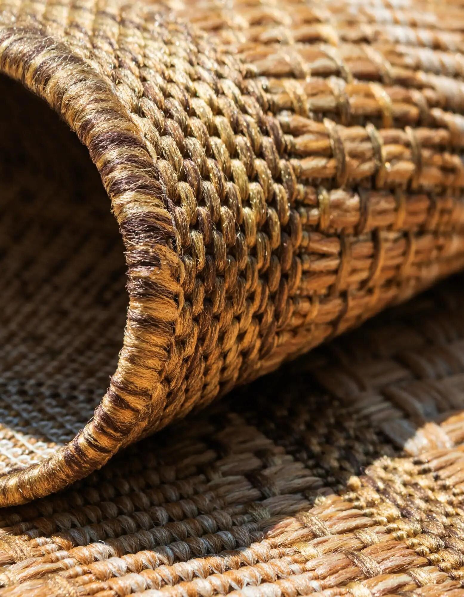 Multi Border Easy-Care Square Outdoor Rug 6' - Light Brown