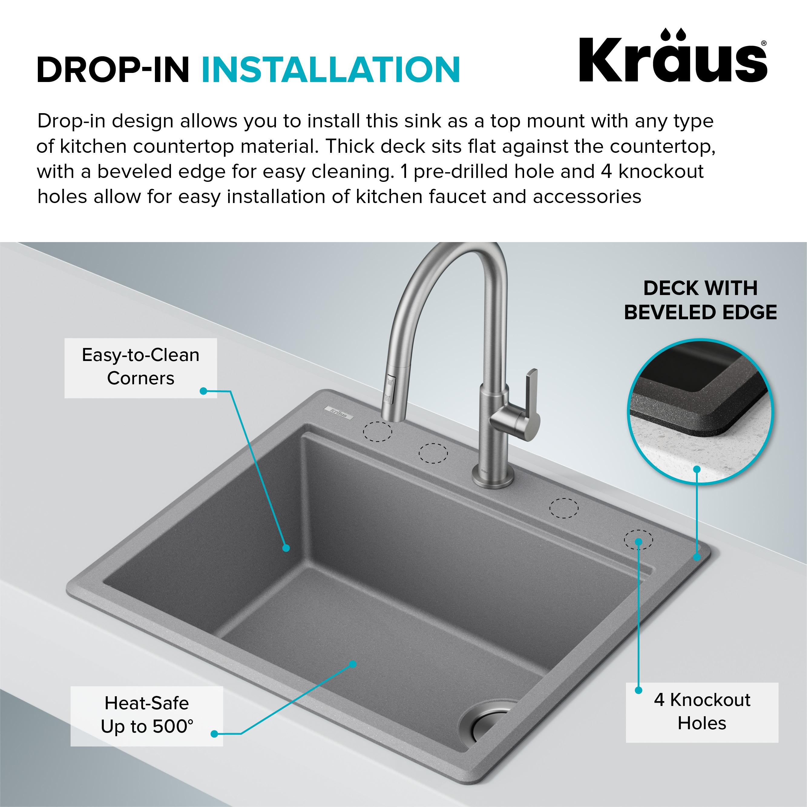 KRAUS Bellucci Granite Composite Workstation Drop-In Top Mount Single Bowl Kitchen Sink with Accessories