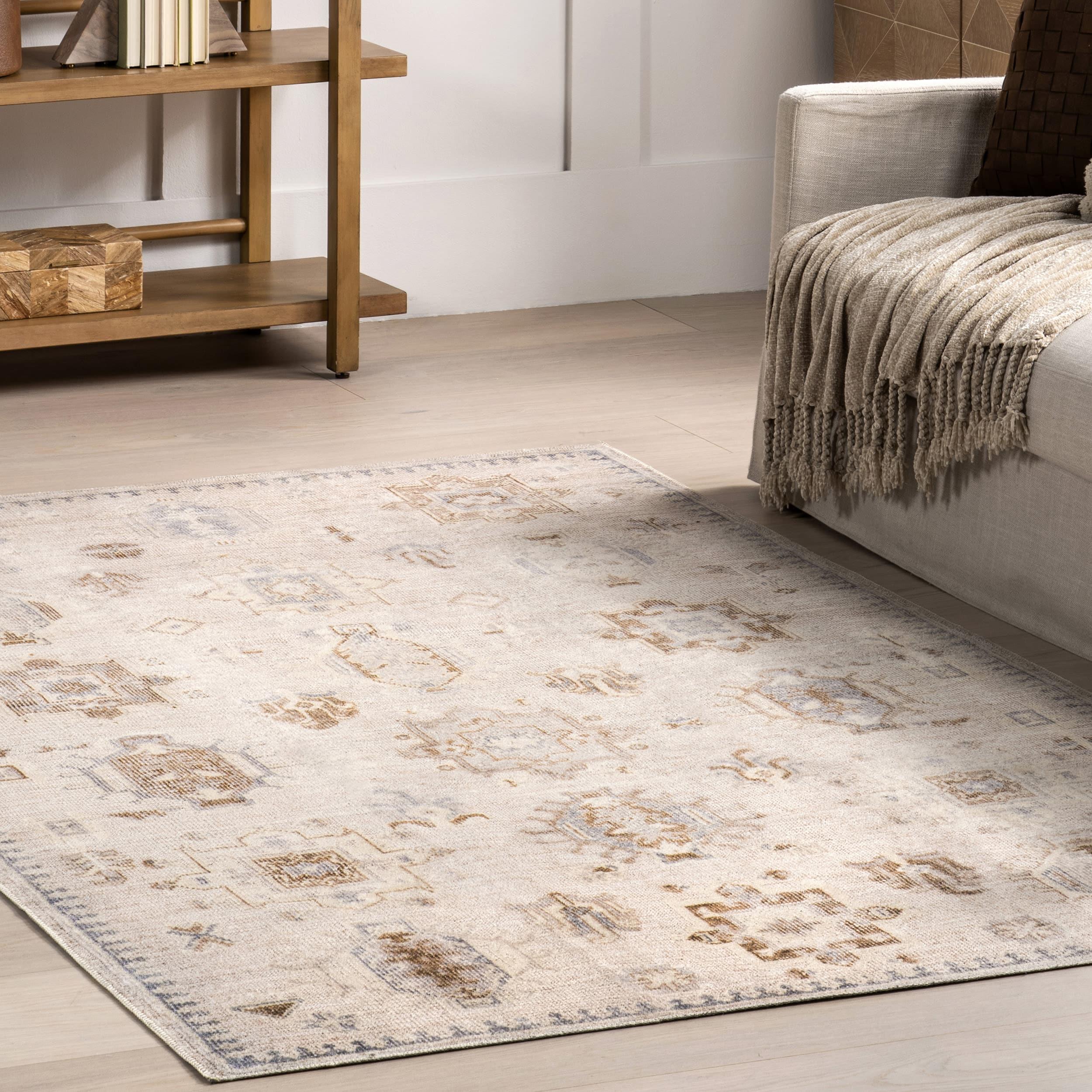 Nuloom Krystin Distressed Pet Friendly Machine Washable Area Rug, 5' x 8', Beige