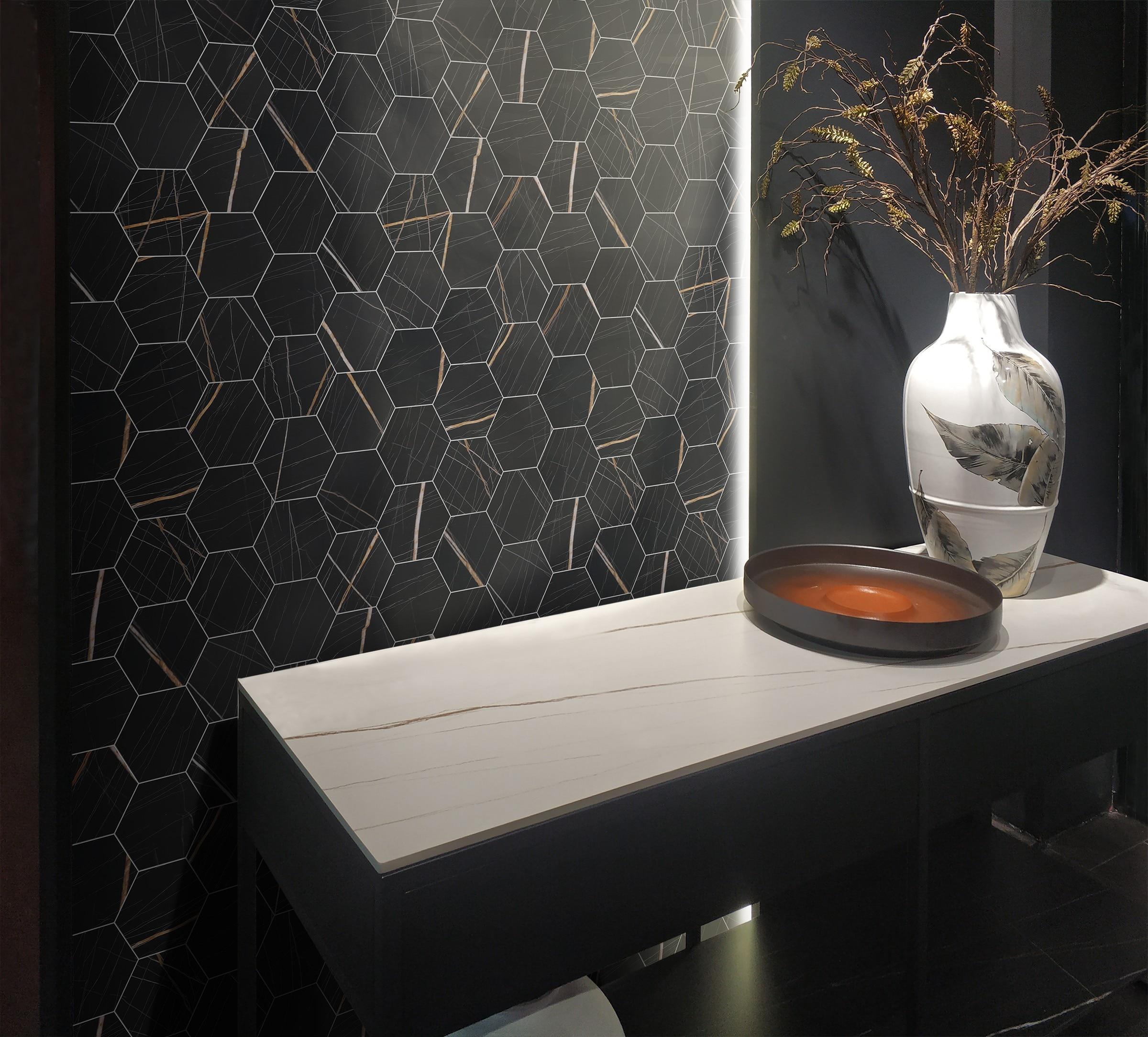 Avant Decor | Stone Composite Hexagon Stone Texture | Peel and Stick Kitchen Backsplash Tiles | Stick On Wall Tiles | Easy DIY Installation | 6” x 6.9” | Single Tile