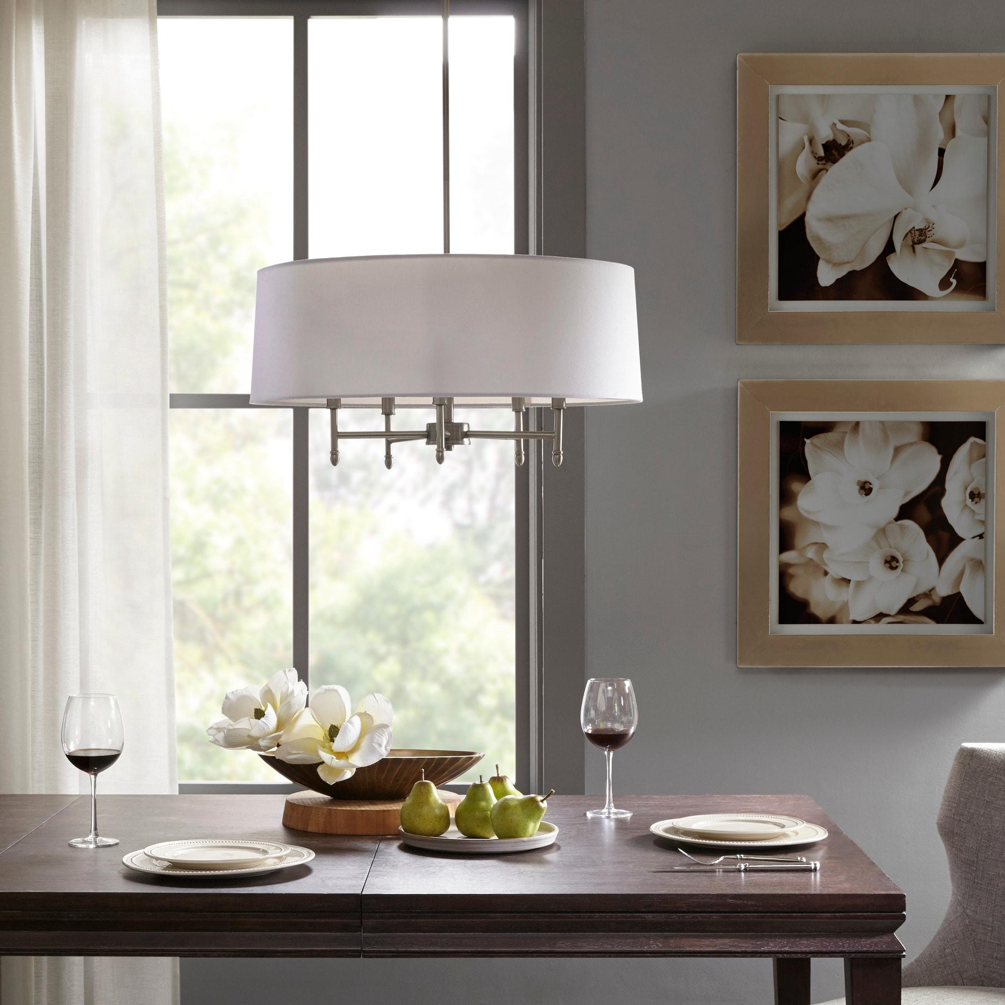 Hampton Hill Presidio 5-Light Dimmable Chandelier with Drum-shaped Fabric Shade & Adjustable Height