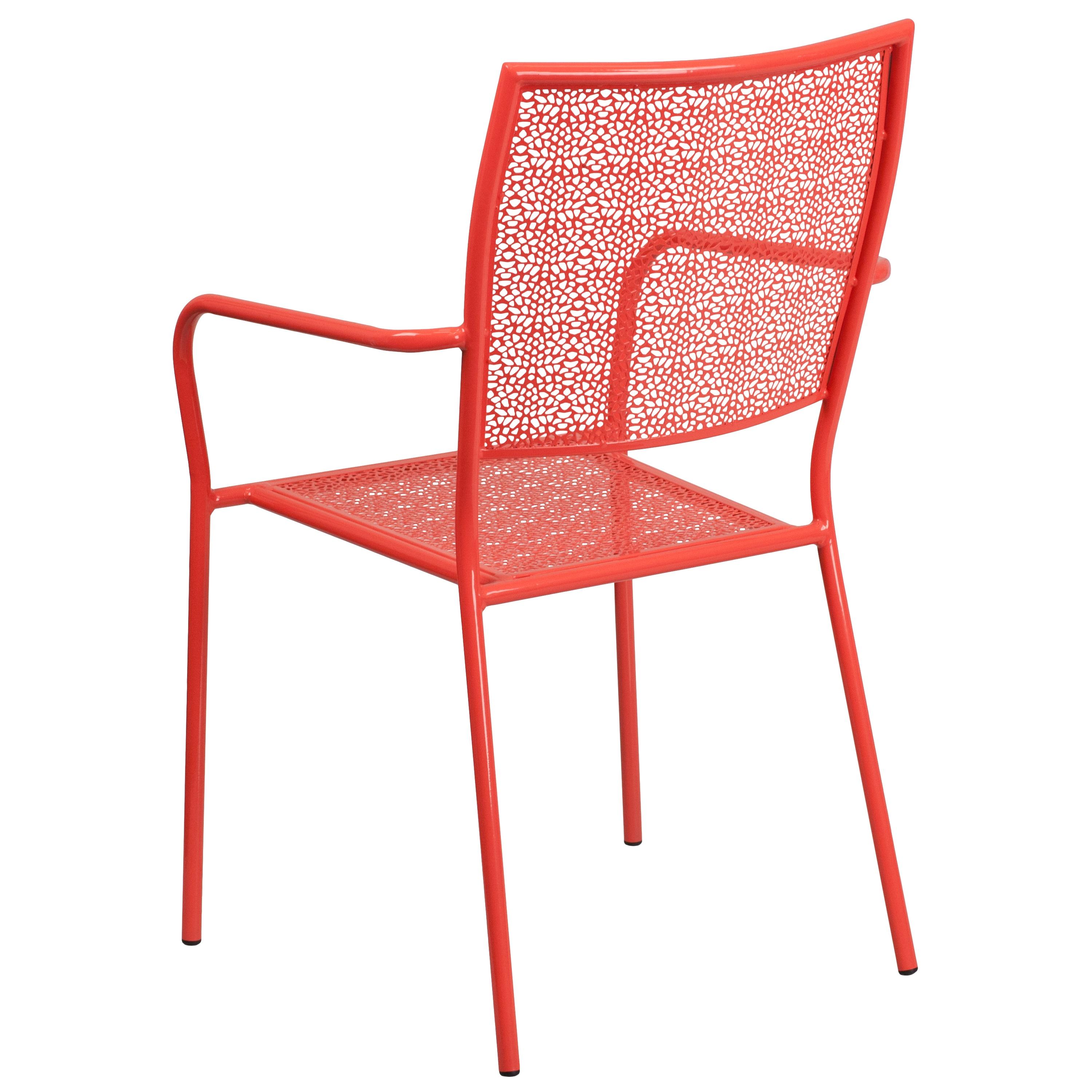 Flash Furniture Commercial Grade Coral Indoor-Outdoor Steel Patio Arm Chair with Square Back