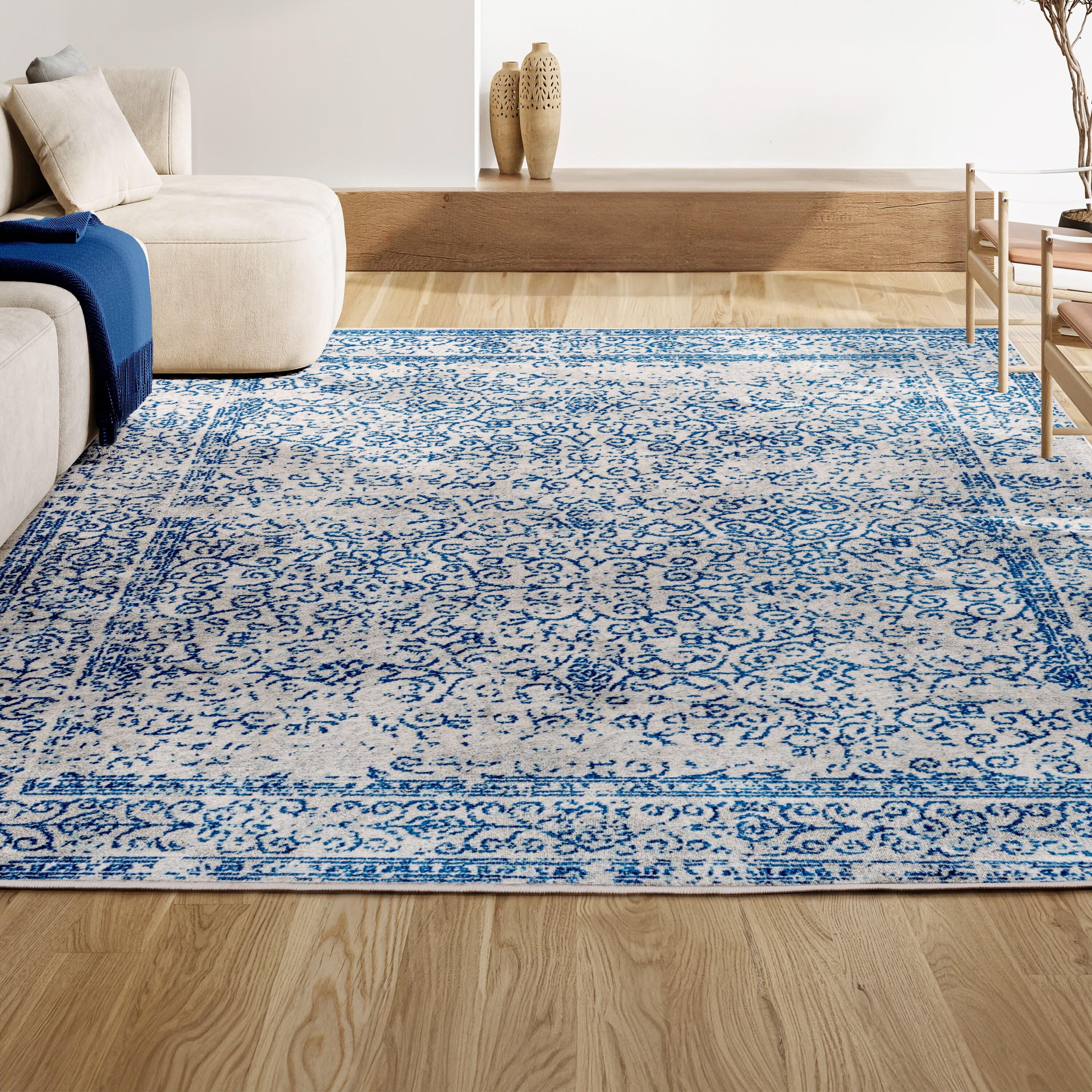 3'x5' Ferro Filigree Charcoal Black and White Area Rug, Cream/Blue - JONATHAN Y
