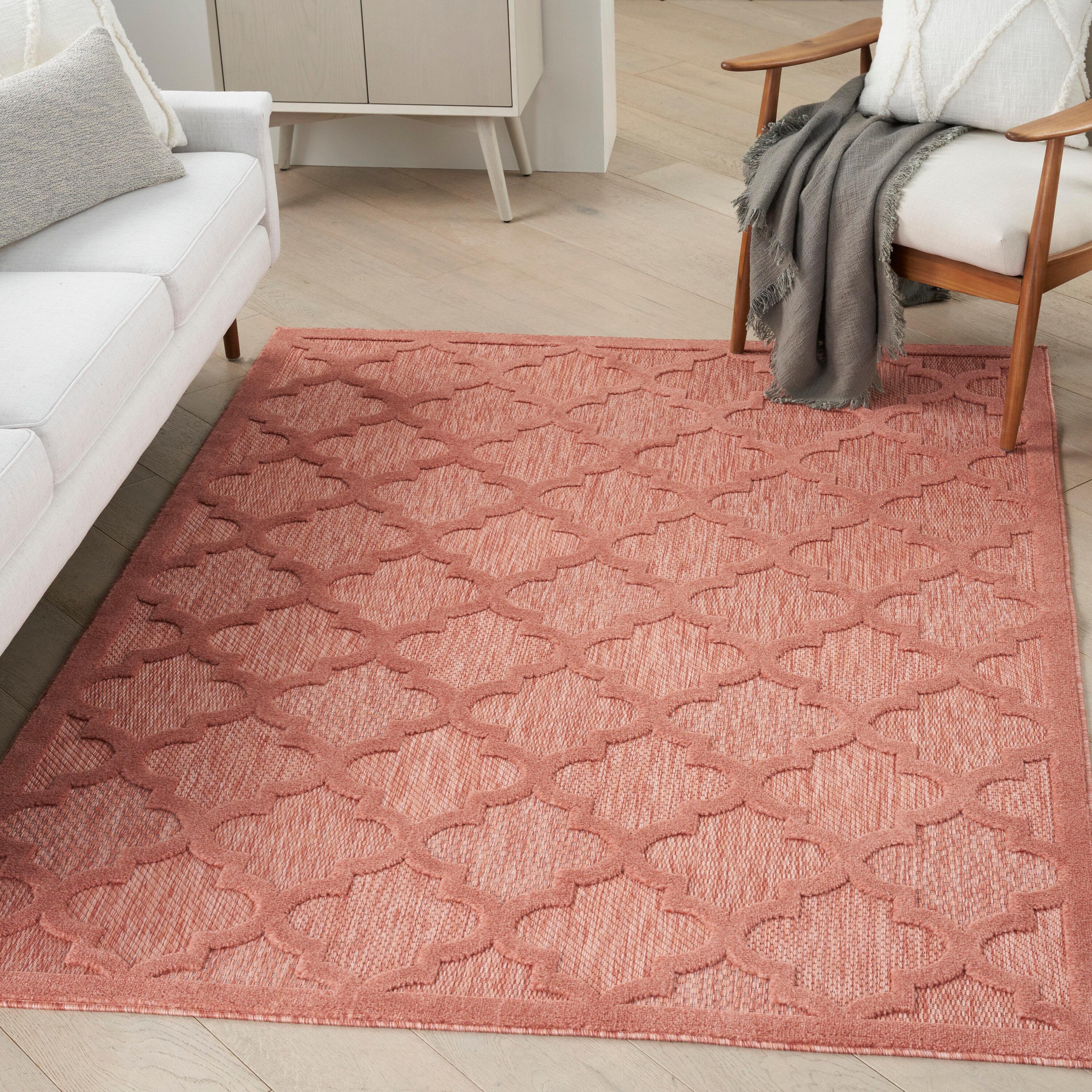 Nourison Easy Care Trellis Flatweave Indoor Outdoor Area Rug 4' x 6' Coral/Orange