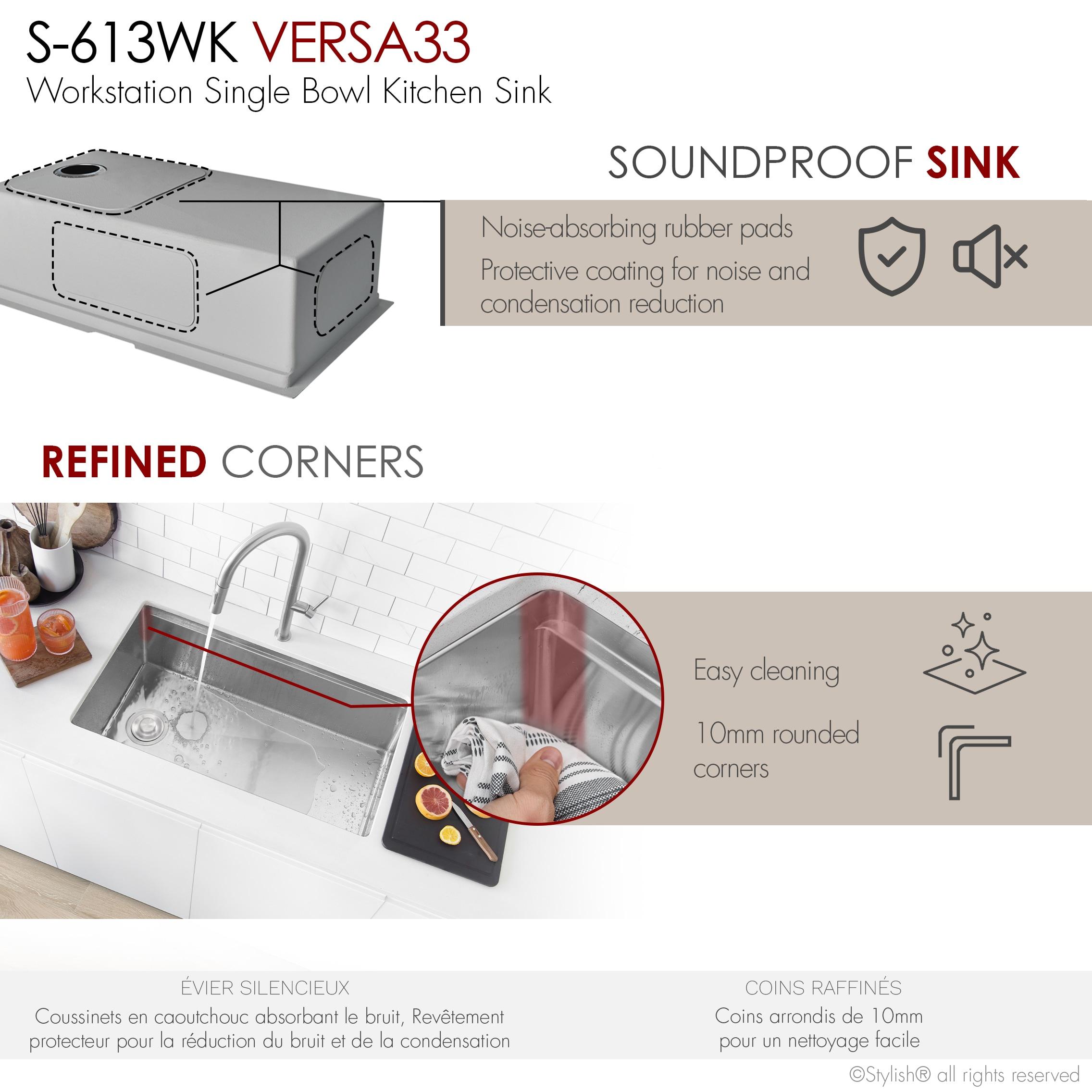 Stylish Versa33 Undermount 33" Workstation 16-gauge Single-Bowl Kitchen Sink