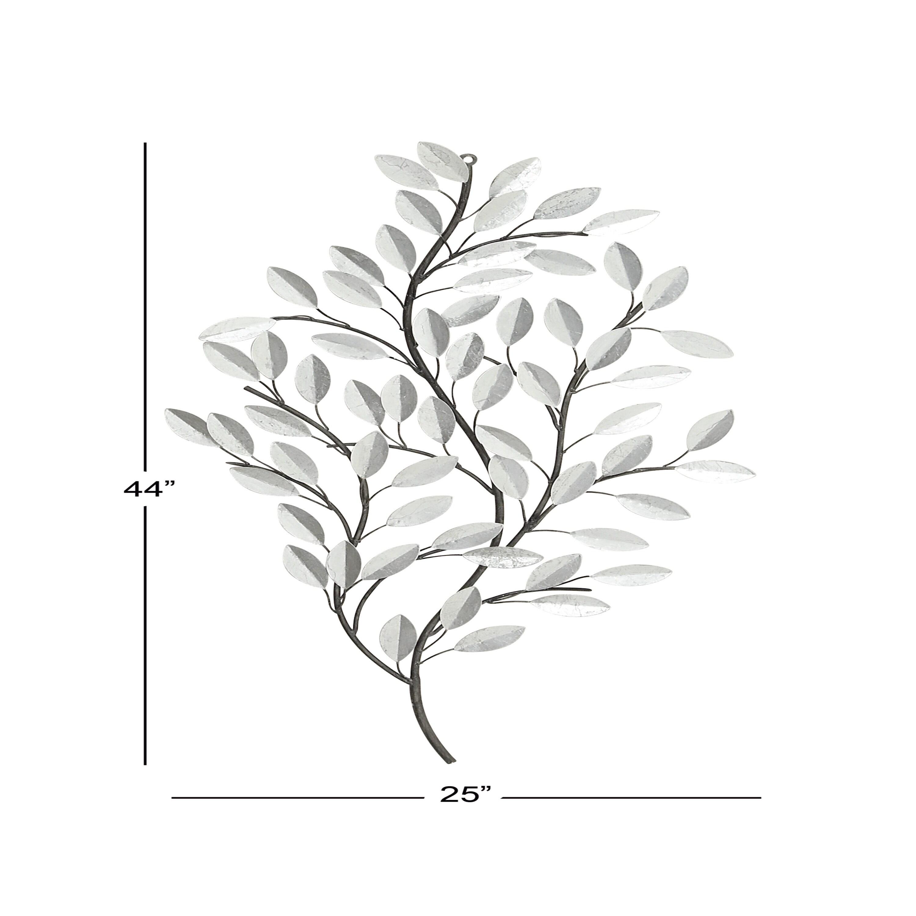 Metal Leaf Metallic Wall Decor with Stem Silver - Olivia & May: Glam Iron Art for Indoor