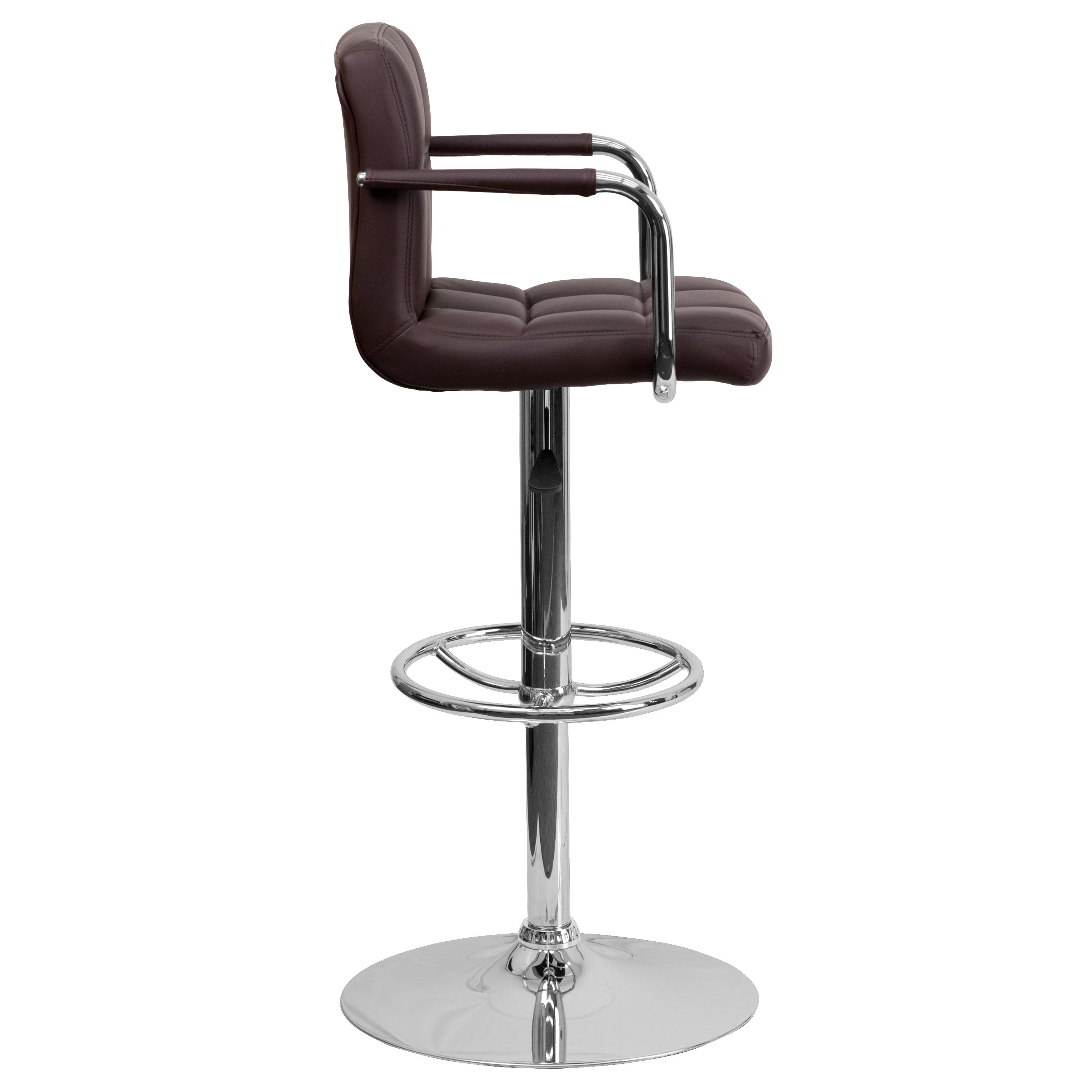 Flash Furniture Contemporary Quilted Vinyl Adjustable Height Barstool with Arms and Chrome Base
