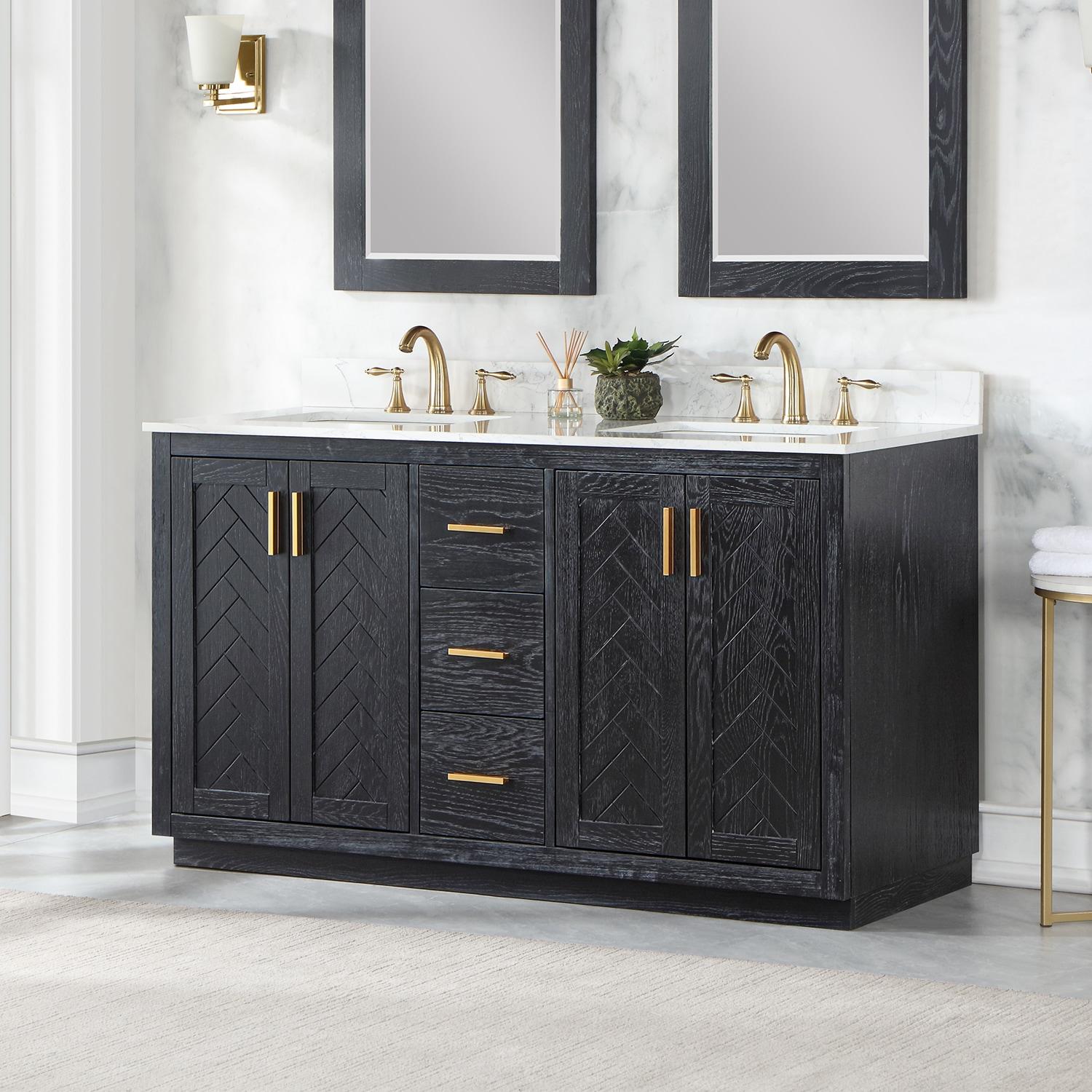 Gazsi 60" Double Bathroom Vanity Set in Black Oak without Mirror