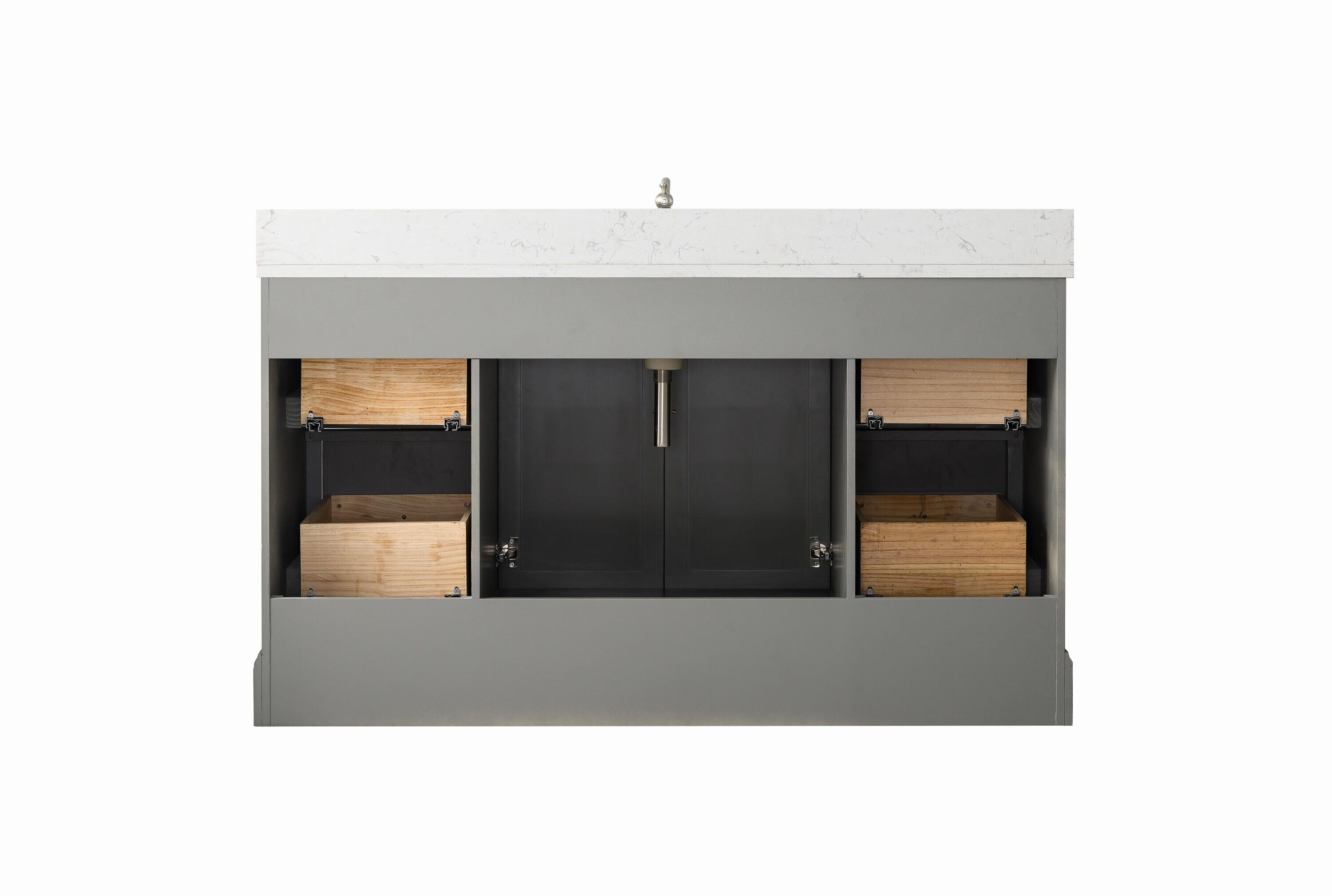 Vanity Art 60 x 22 x 34 in. Double Sink Bathroom Vanity with Quartz Top & Backsplash, Silver Grey