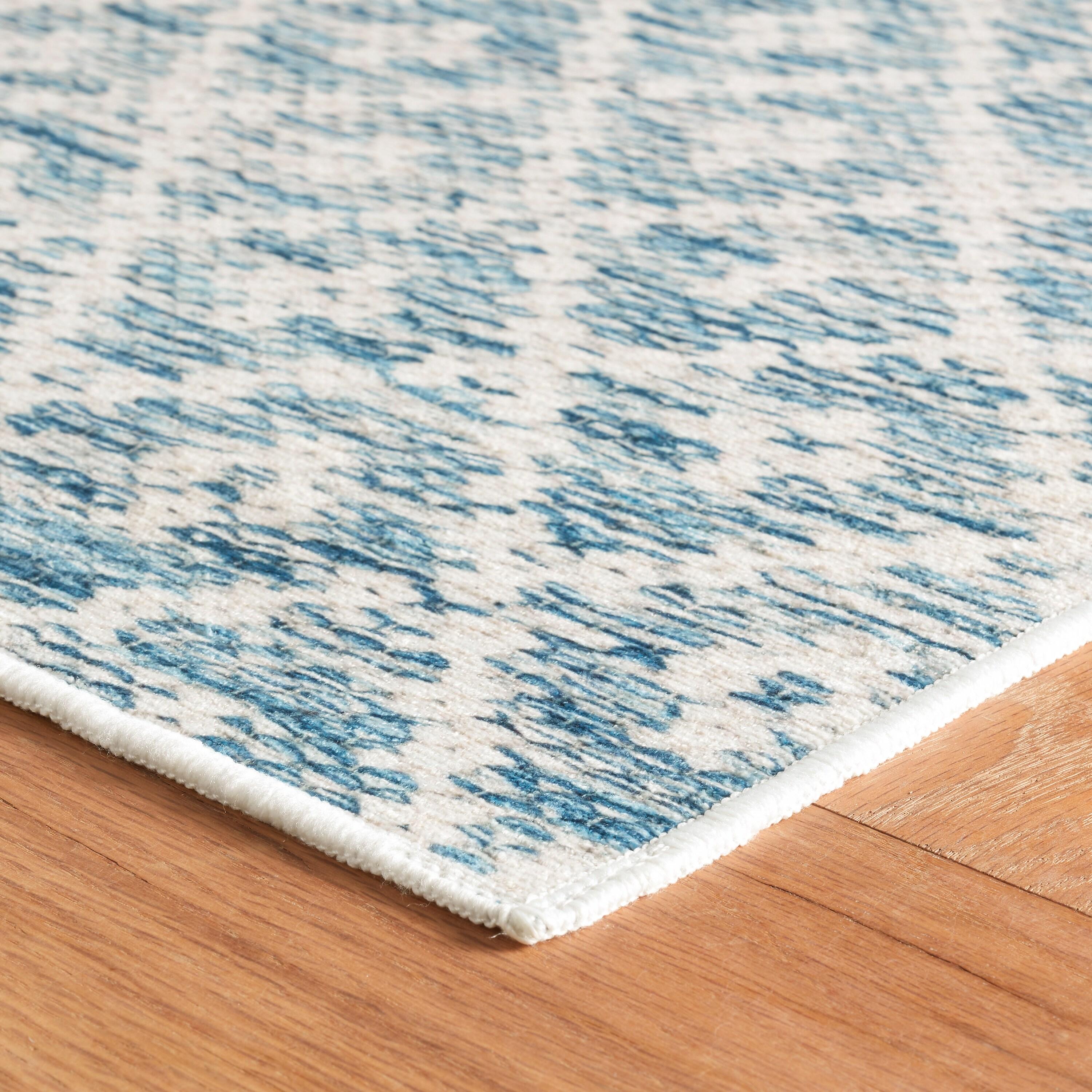 Melange Diamond Blue Machine Washable Rug