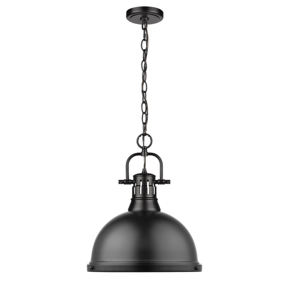 Golden Lighting Duncan 1-Light Large Pendant with Chain in Matte Black