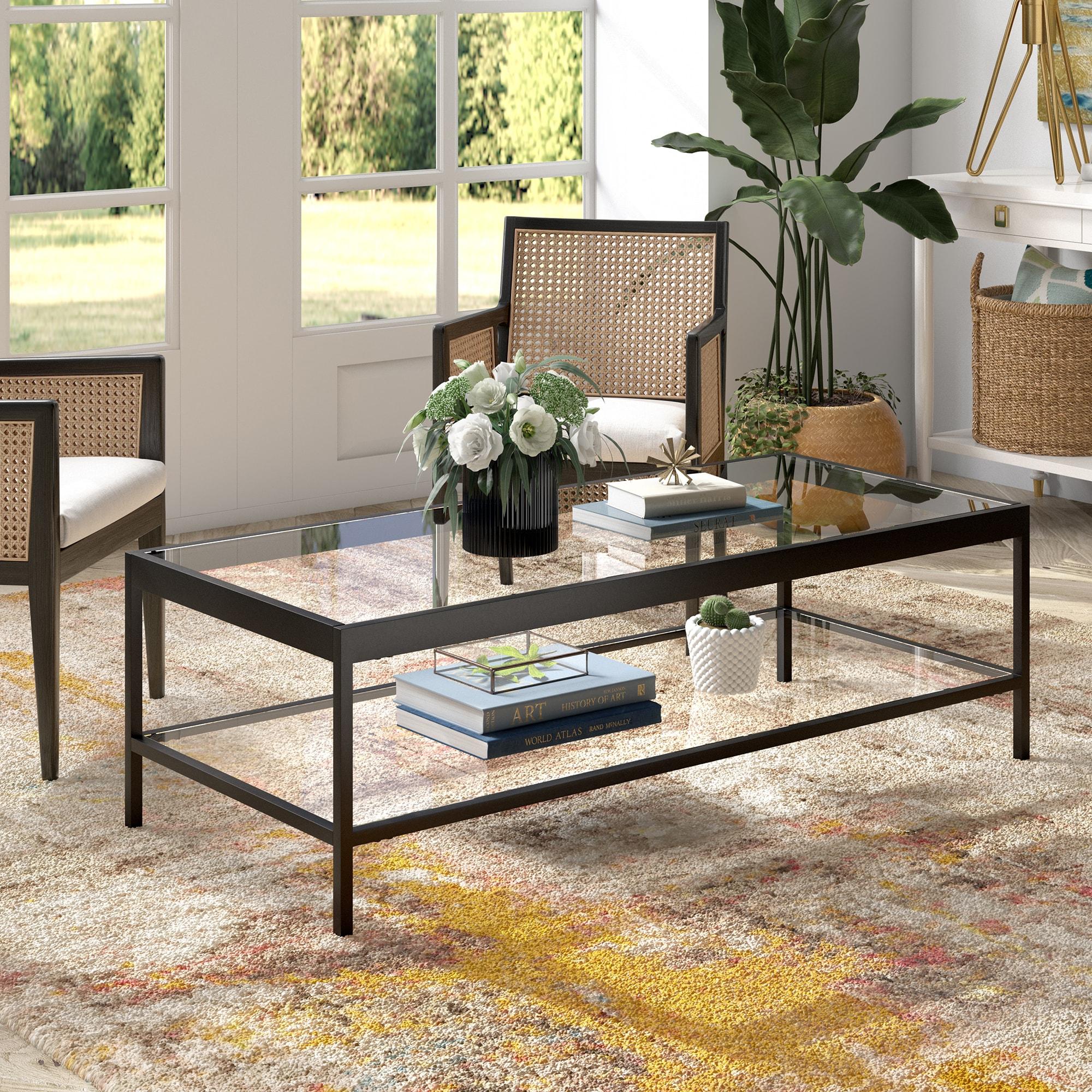 Evelyn&Zoe Alexis 54" Wide Rectangular Coffee Table, Blackened Bronze