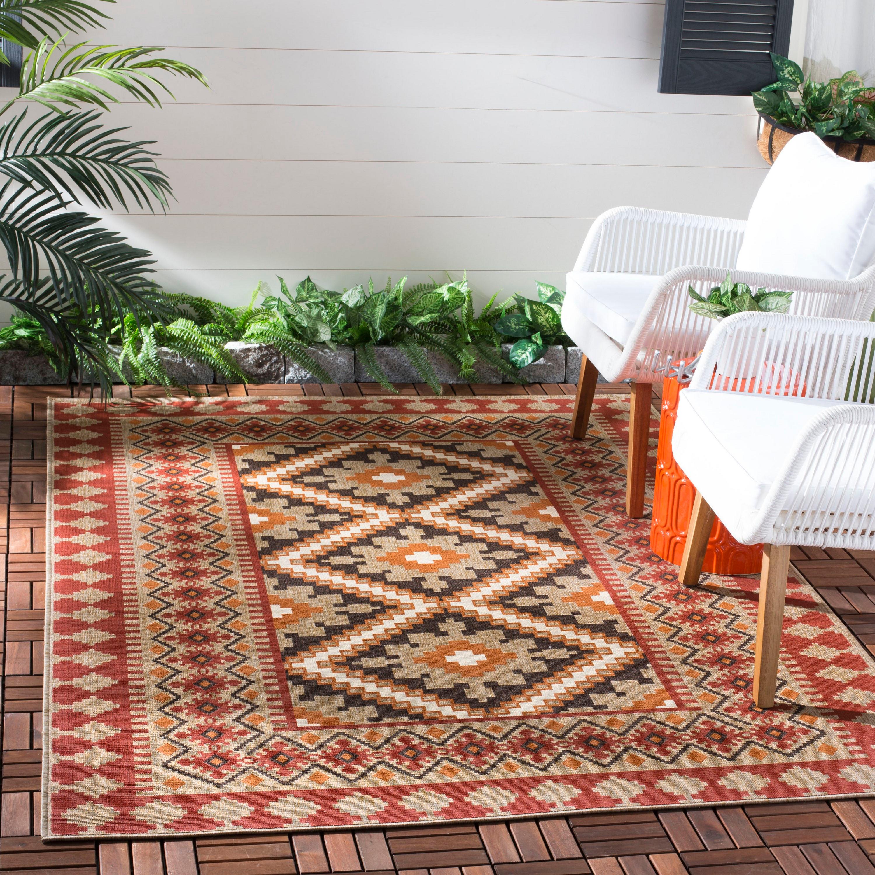 Veranda VER099 Power Loomed Indoor/Outdoor Area Rug - Red/Natural - 5'3"x5'3" - Safavieh.