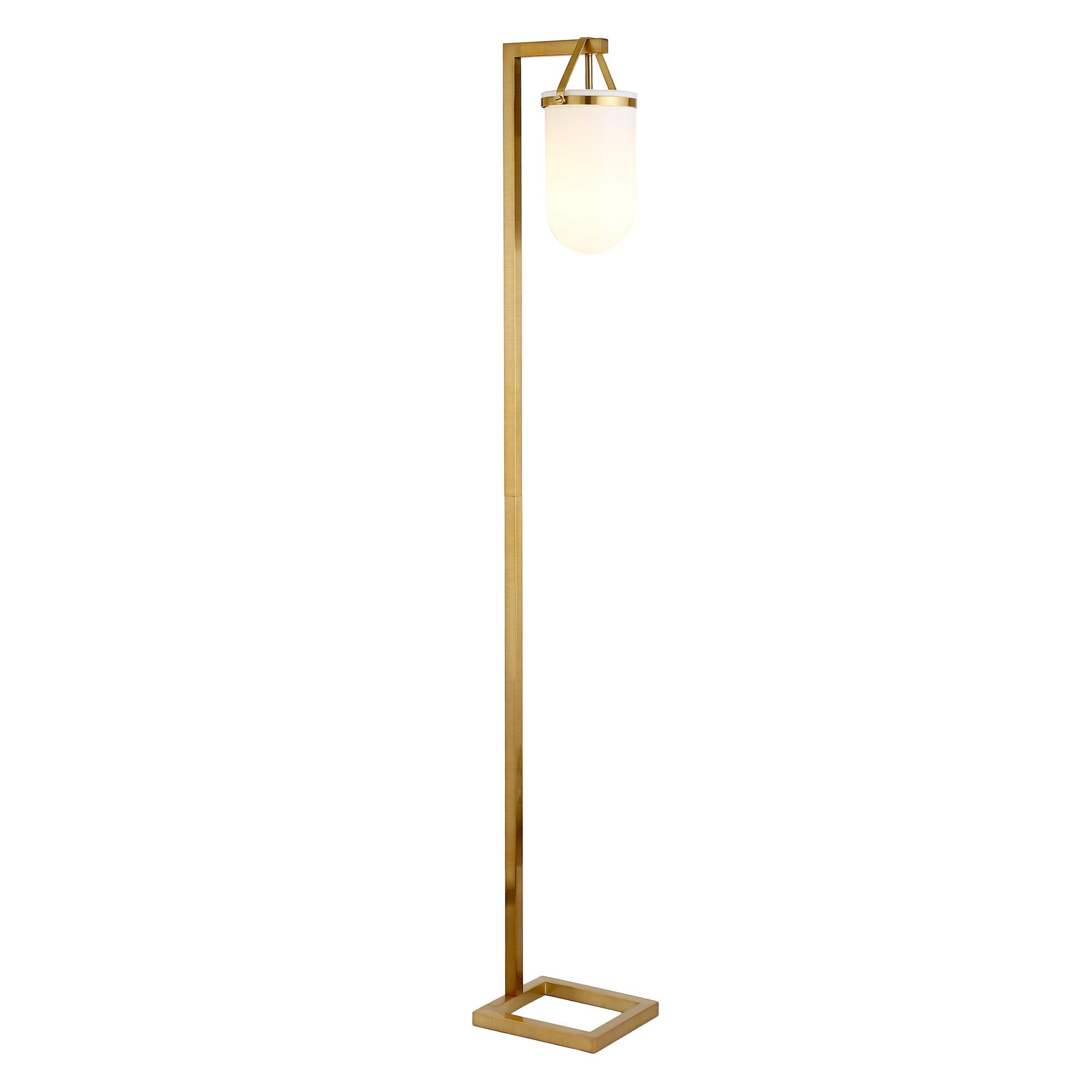 Evelyn&Zoe Shiloh 68" Tall Floor Lamp with Glass Shade, Brass/White Milk