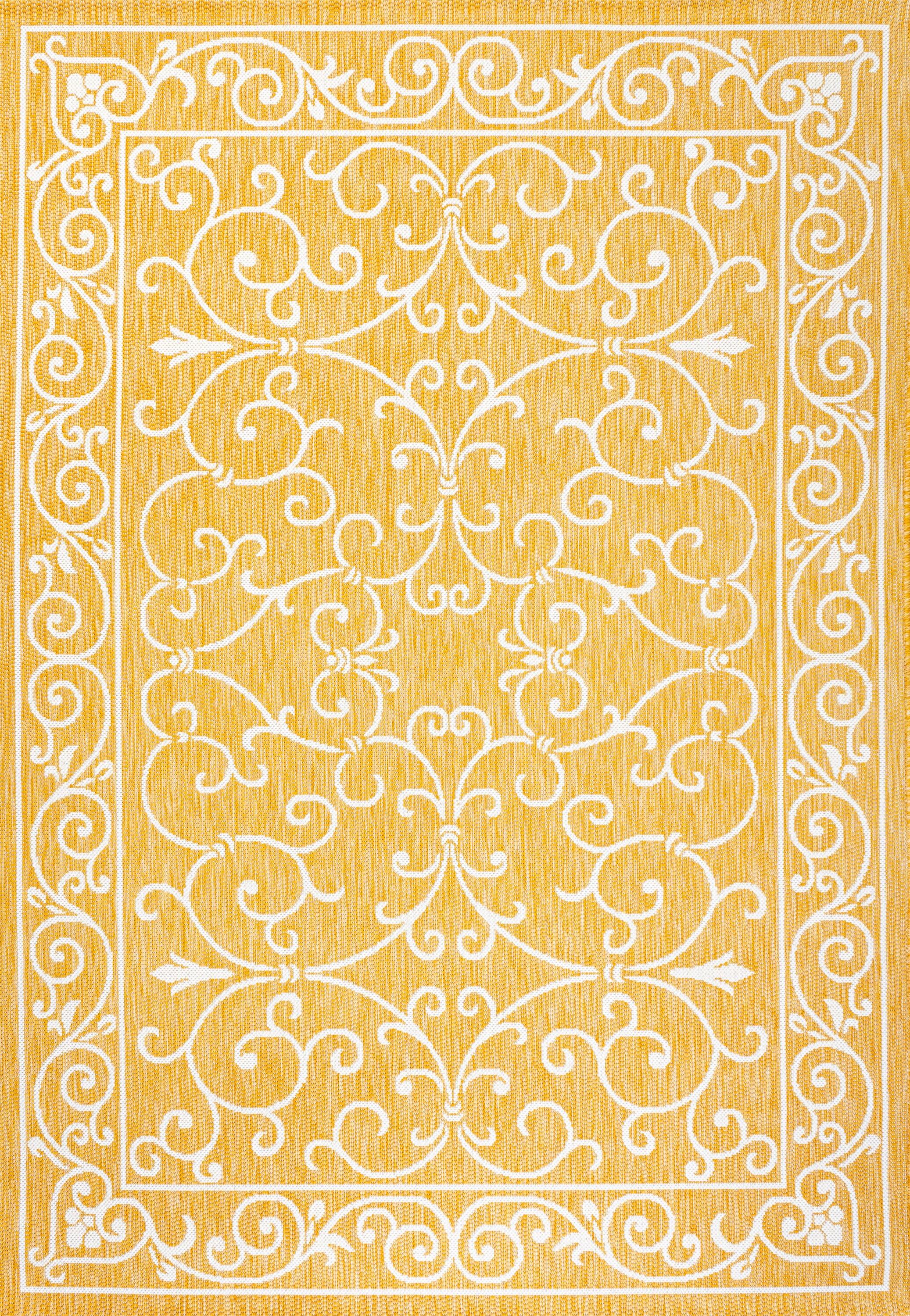 5' x 8' Charleston Vintage Filigree Textured Weave Indoor/Outdoor Area Rug, Yellow/Cream - JONATHAN Y