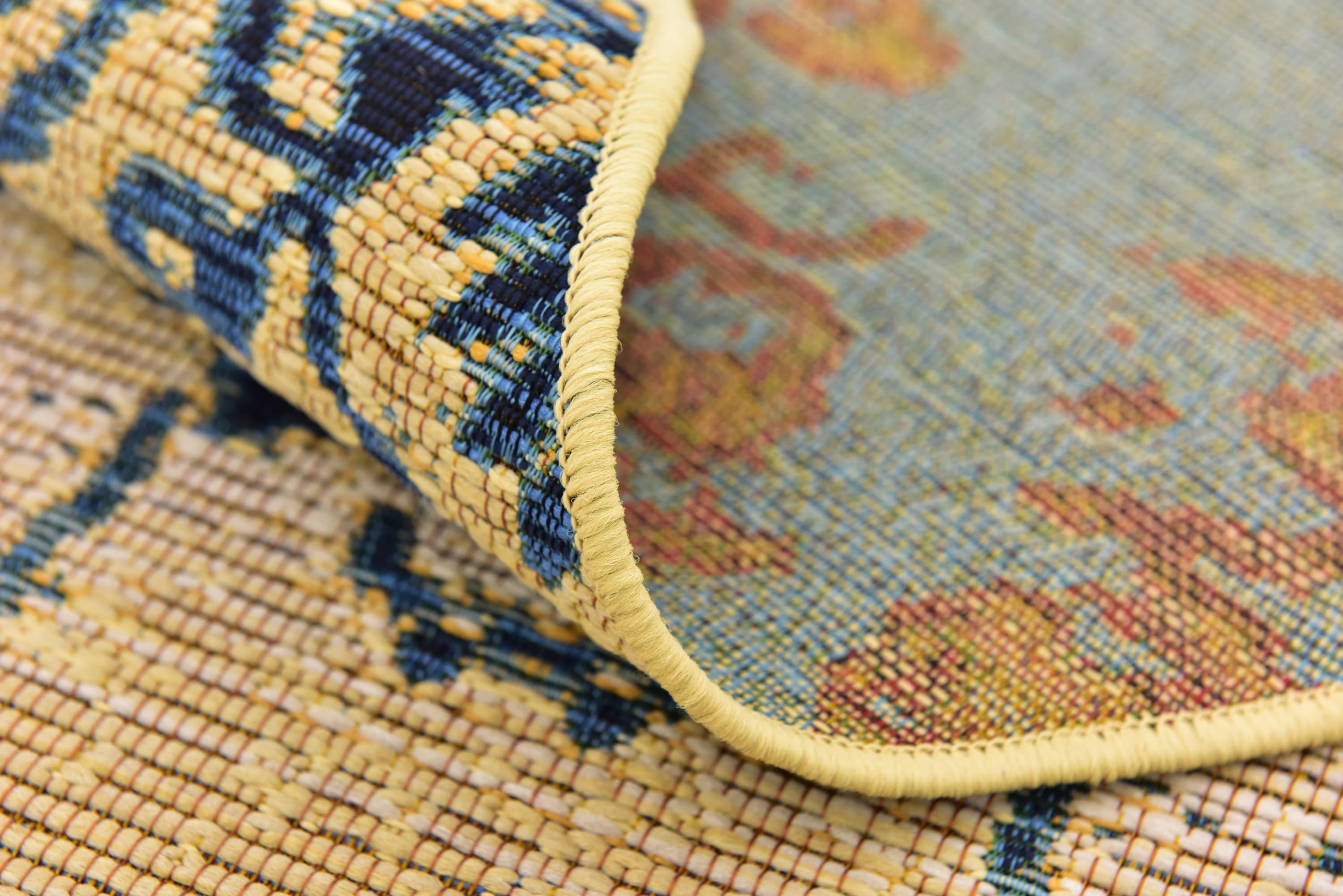 Unique Loom Outdoor Botanical Collection Area Rug - Ivy (8'  Round Beige/Blue)