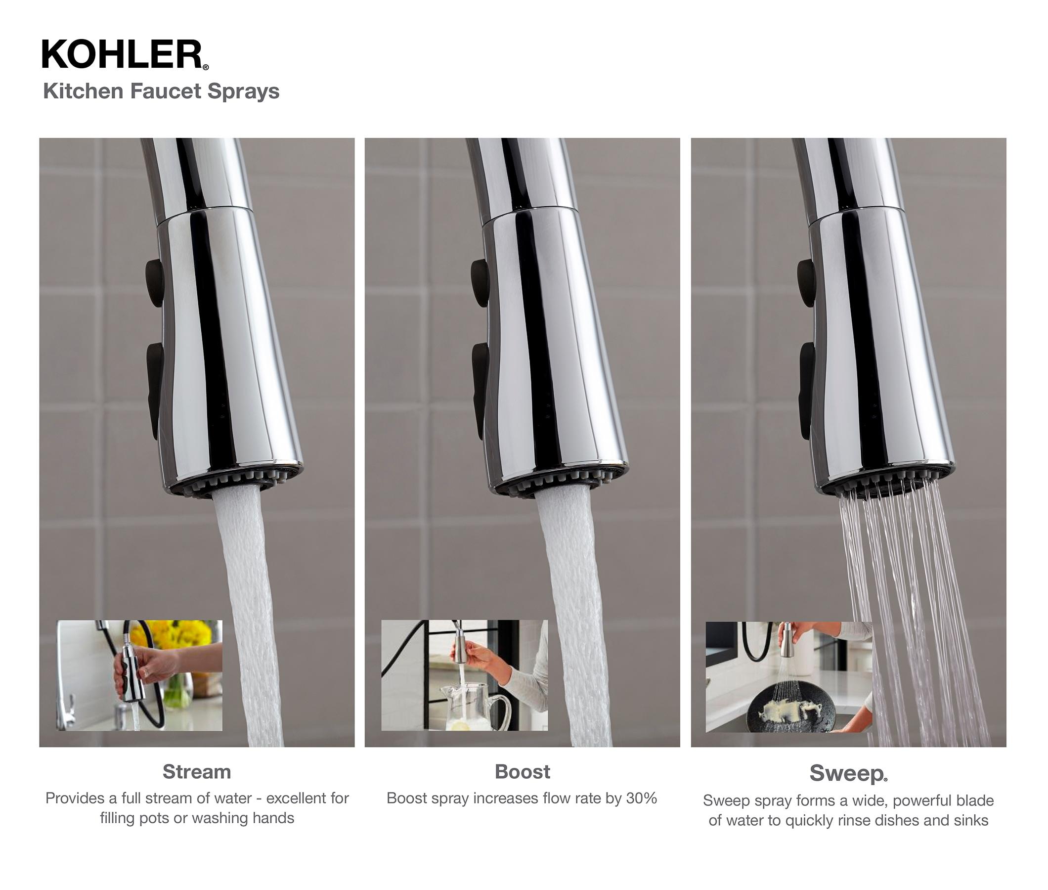 Kohler Simplice Single Handle Pull Down Kitchen Sink Faucet with Three-Function Pull Down Sprayer