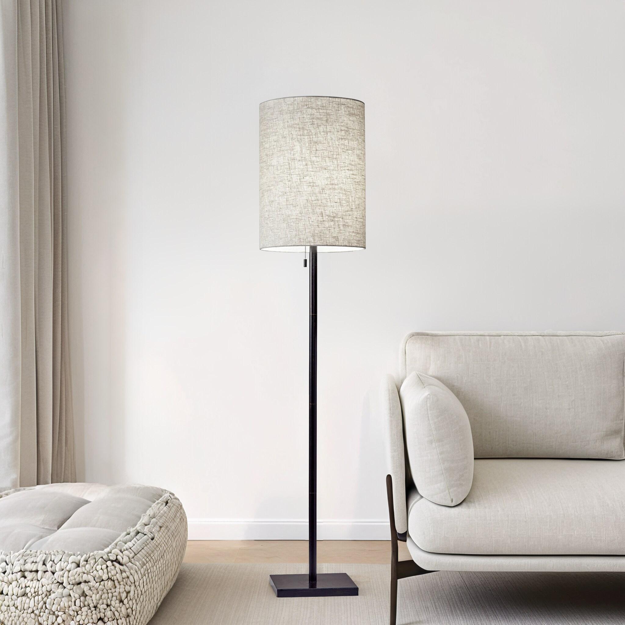 60.5" Liam Floor Lamp Golden Bronze - Adesso: Elegant Pull Chain, UL Listed, Beige Linen Shade