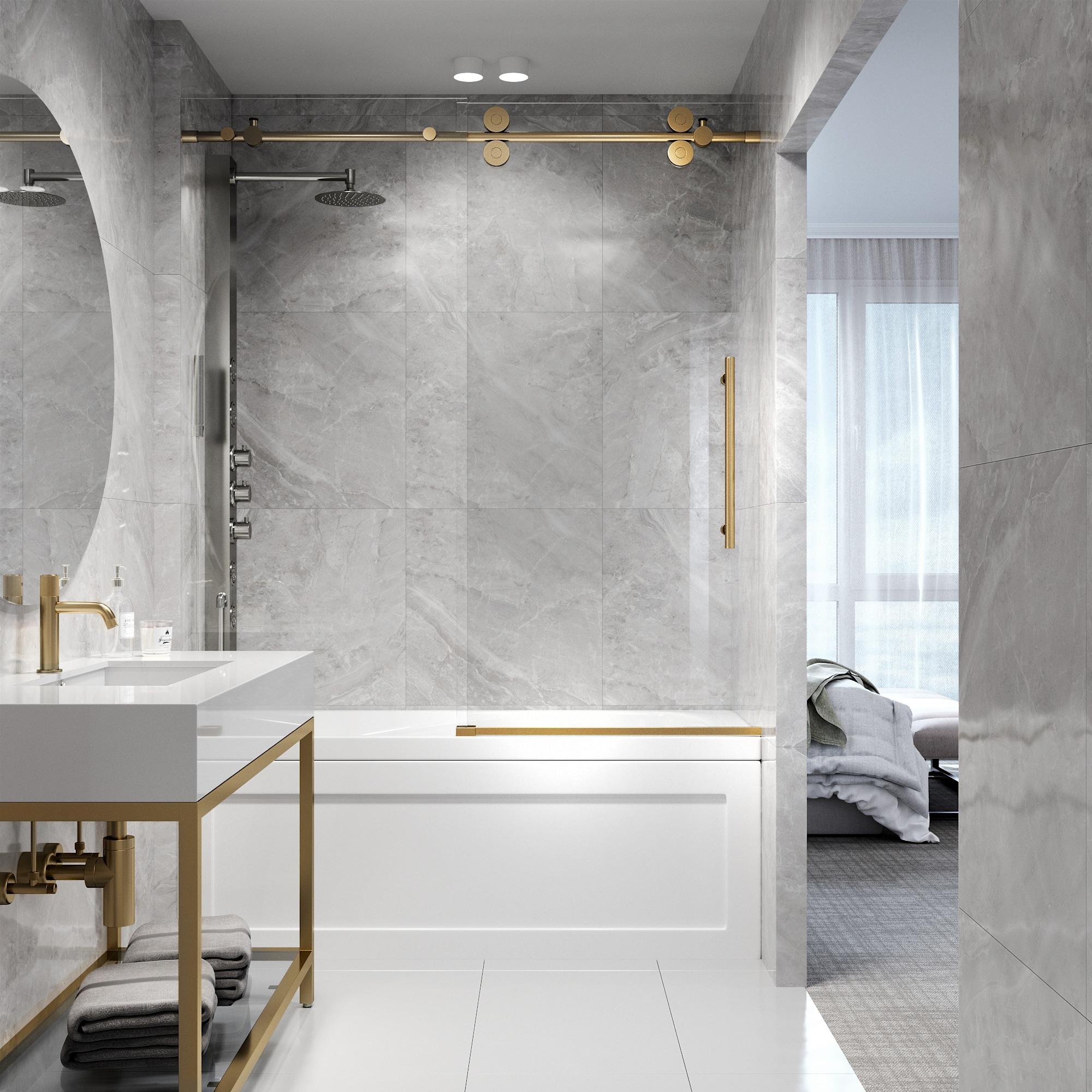 Elan 56-60" W x 66" H Sliding Frameless Tub Door with 3/8" Laminated Glass