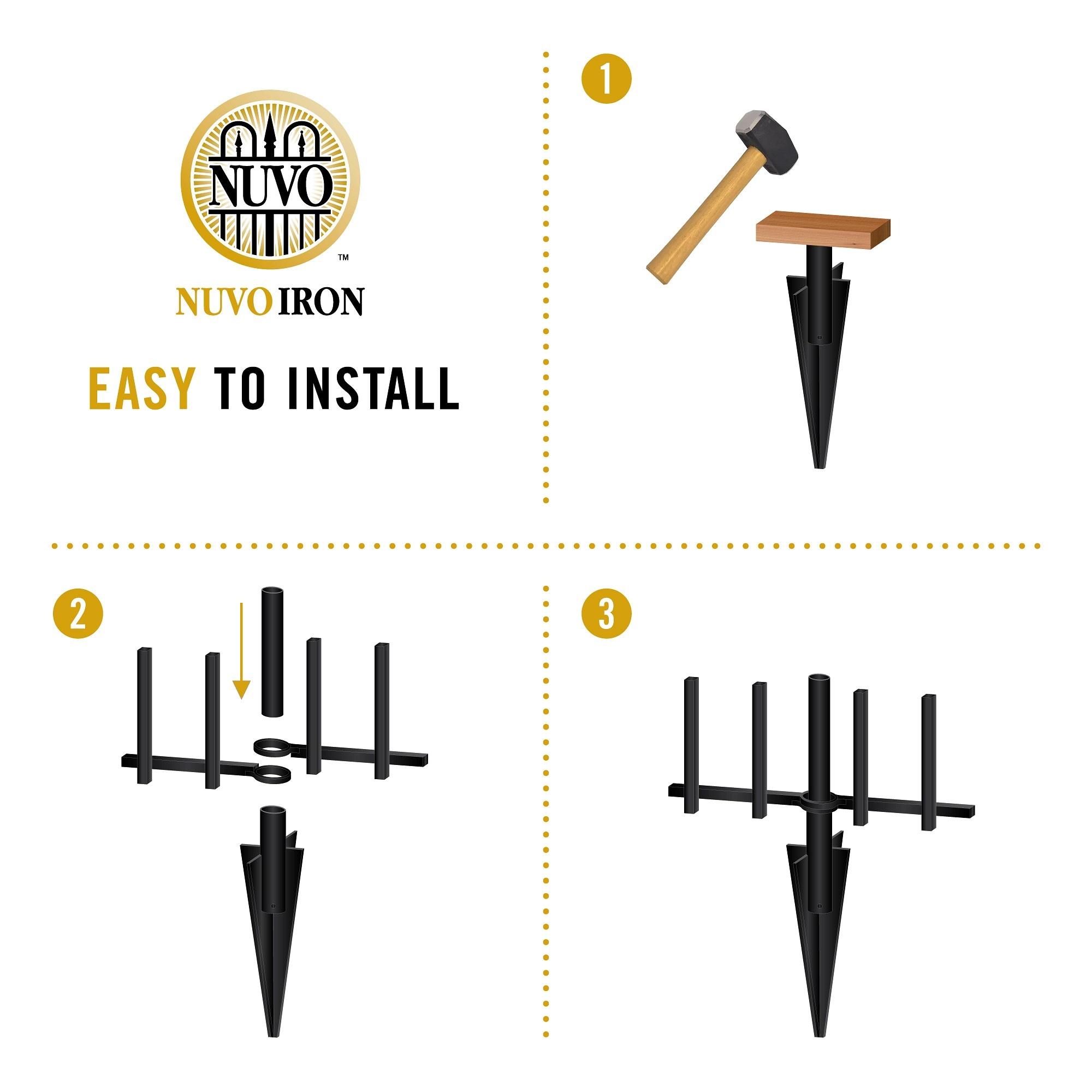 Nuvo Iron 1-1/2-in Wide Black Galvanized Steel No Dig Security Fence Post