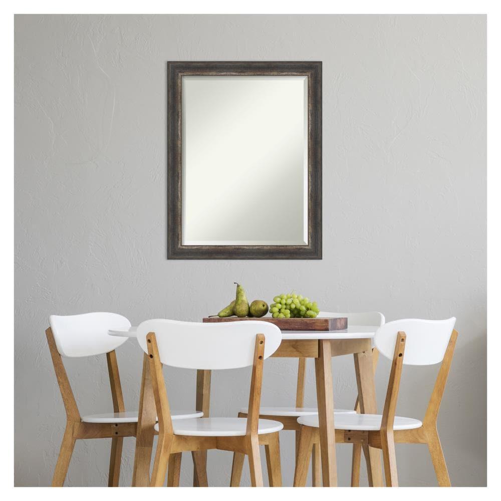 22" x 28" Bark Rustic Framed Bathroom Vanity Wall Mirror Charcoal - Amanti Art: Beveled, Polystyrene Frame, Wall Mounted